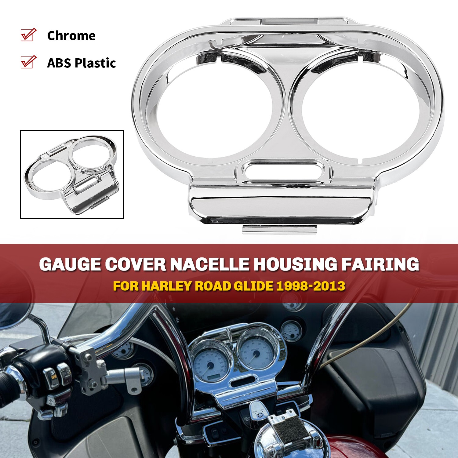 Chrome Gauge Cover Nacelle Housing For Harley Road Glide FLTR FLTRU EFI FLTRSEI