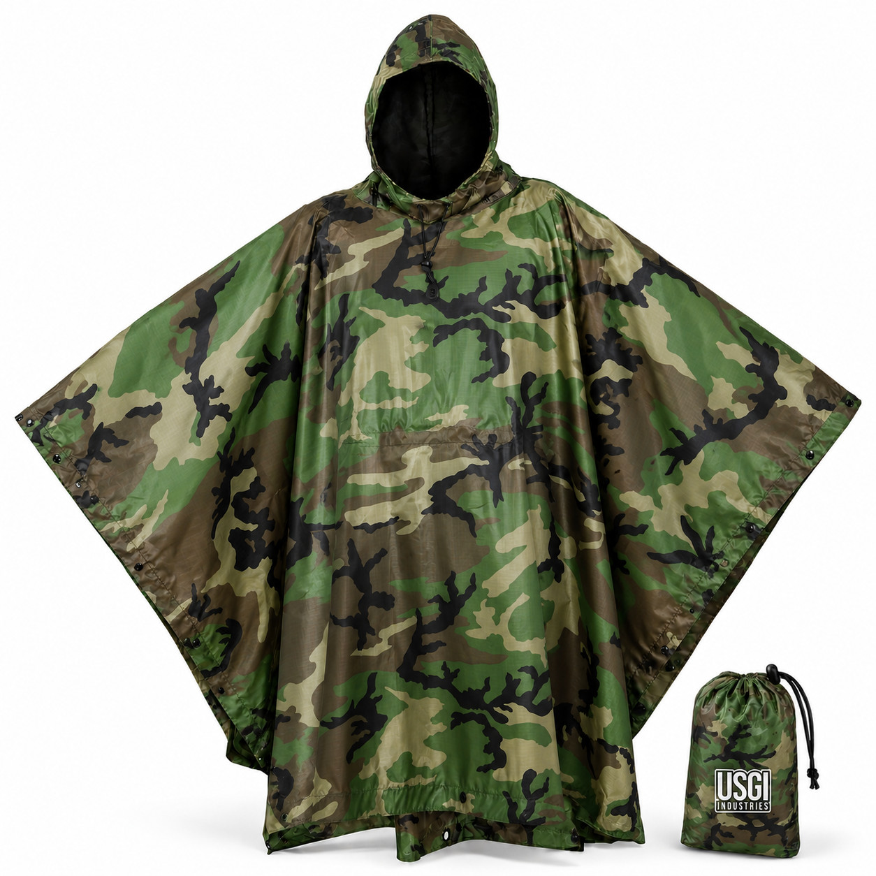 USGI Industries Military Design Multi Use Rip Stop (Woodland, Rain Poncho)