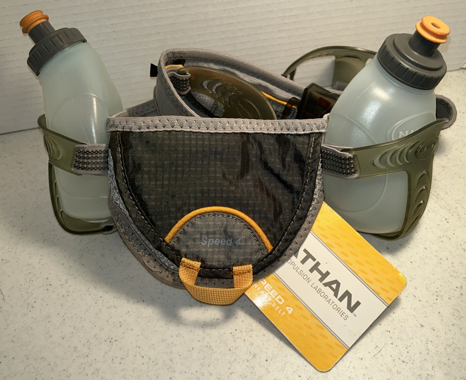 Nathan HydrationRunning Belt 2 Bottle Large Waist Gray Stretch Pocket NWT