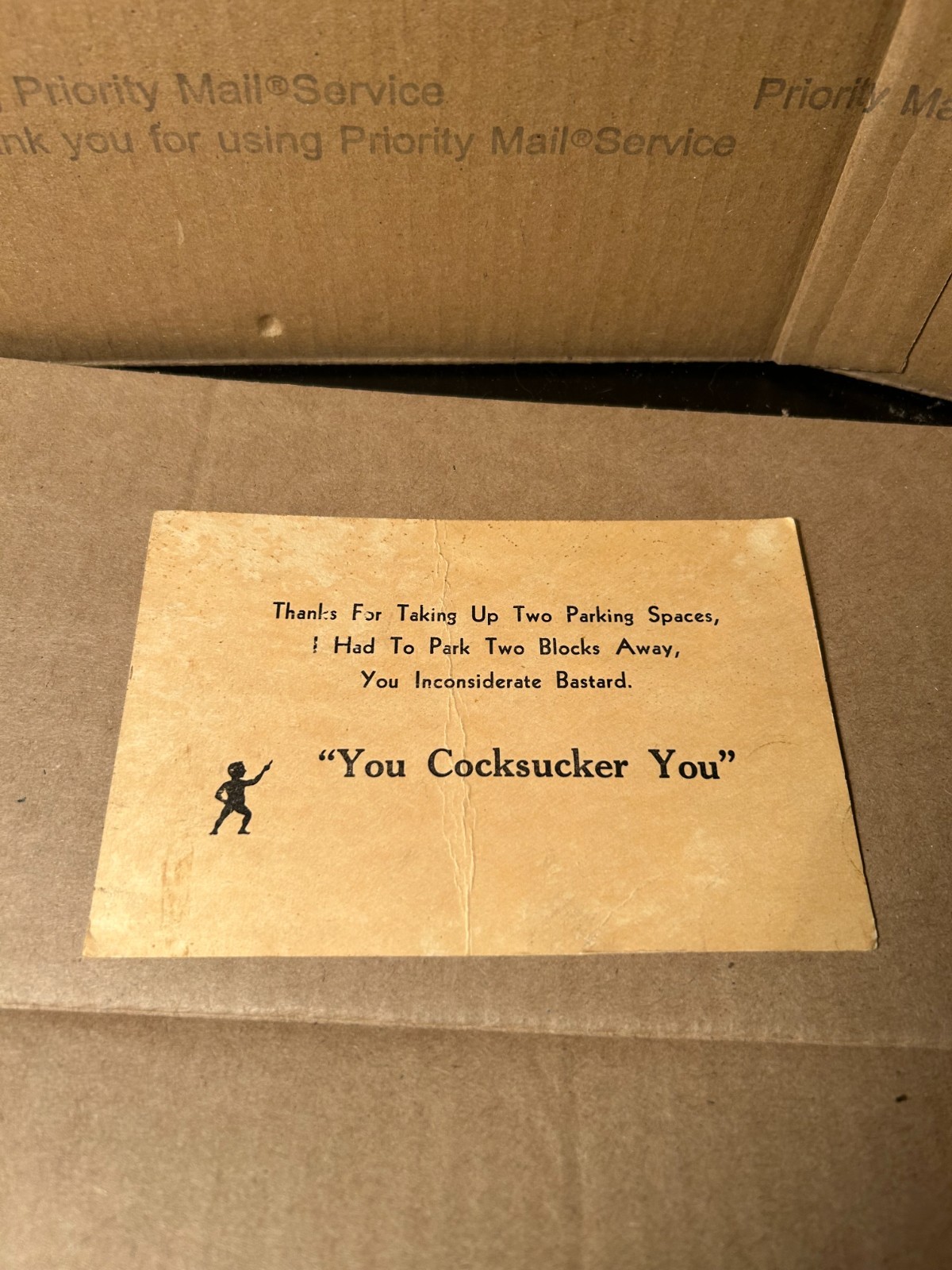 Vintage Novelty Parking Complaint Card Crude Humor Gag Insult Ephemera 1950s–70s