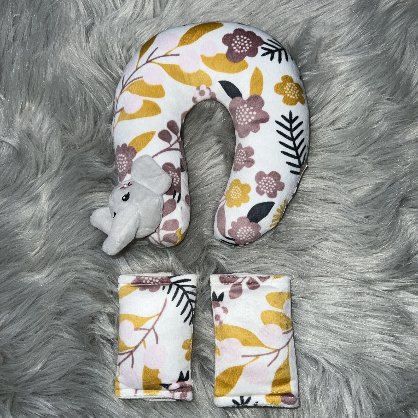 Baby Elephant U-NECK TRAVEL PILLOW & 2 SEAT BELT COVER
