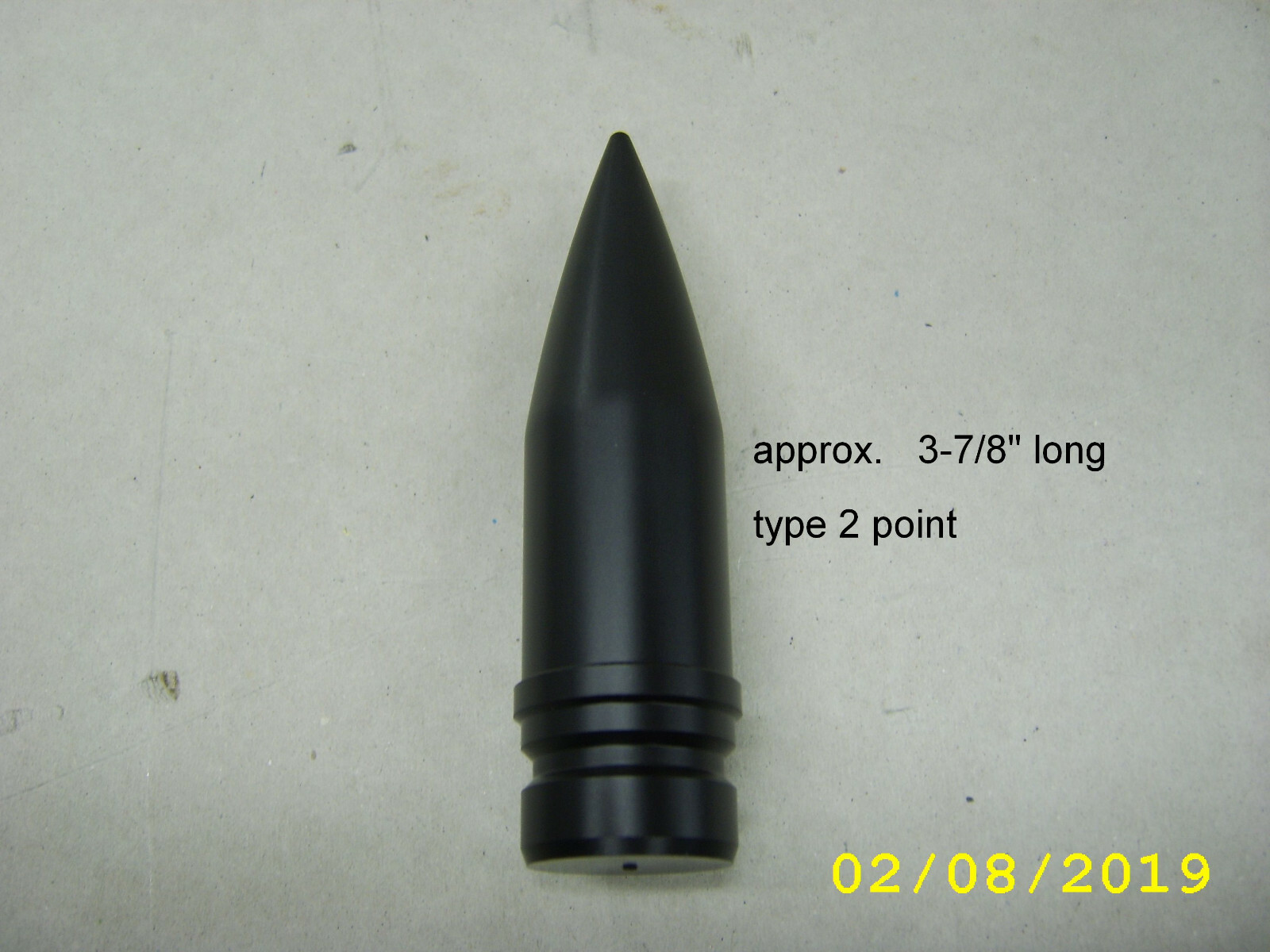 25mm Replica projectile, machined solid, Black Plastic, type 2 point