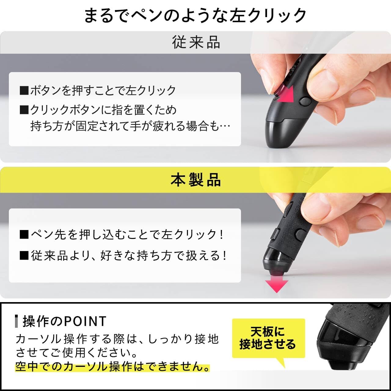 Pen-shaped mouse Bluetooth/USB-A/USB-C wireless connection rechargeable with sto
