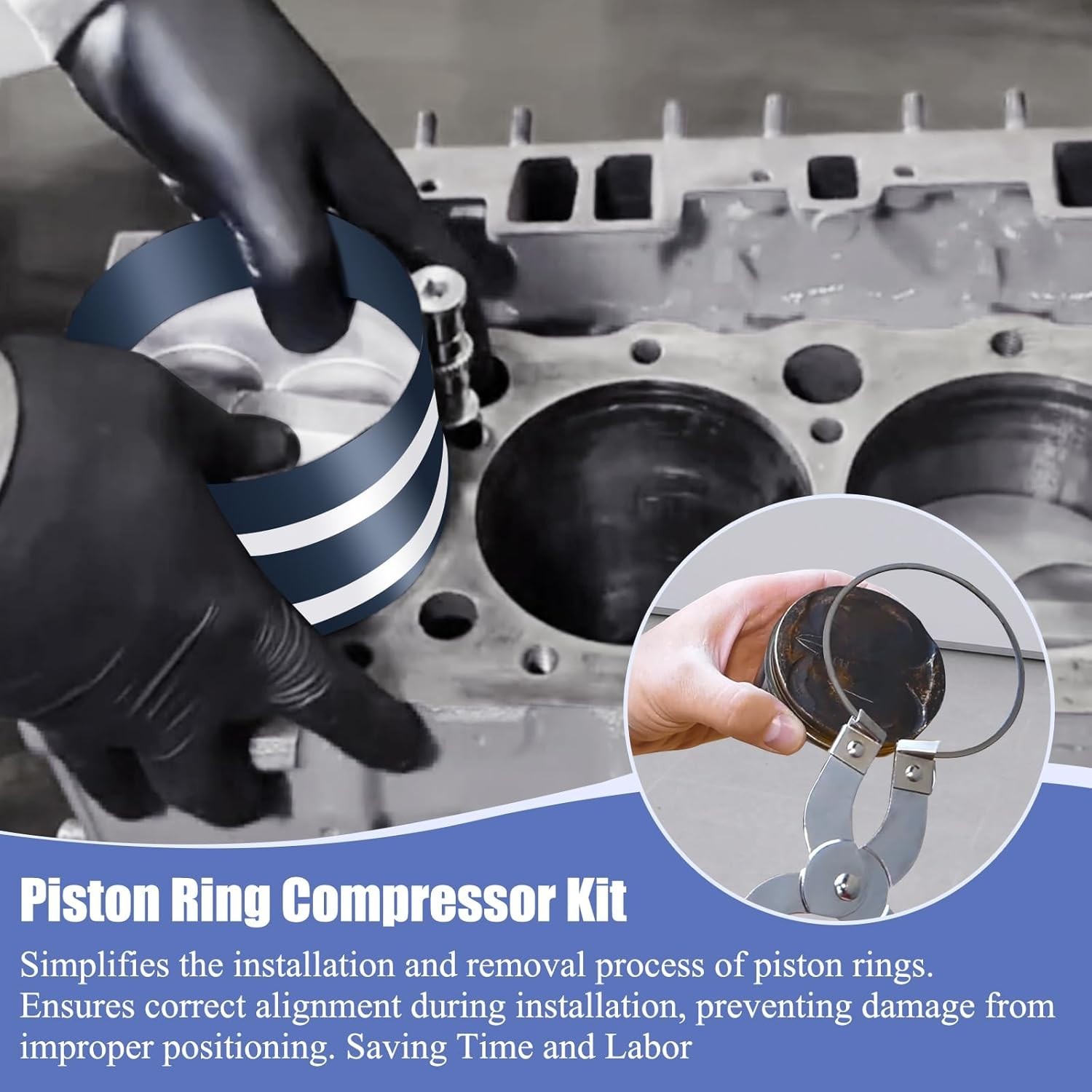 Piston Ring Compressor Installer Removal Tool for Car Engine with Piston Inst...