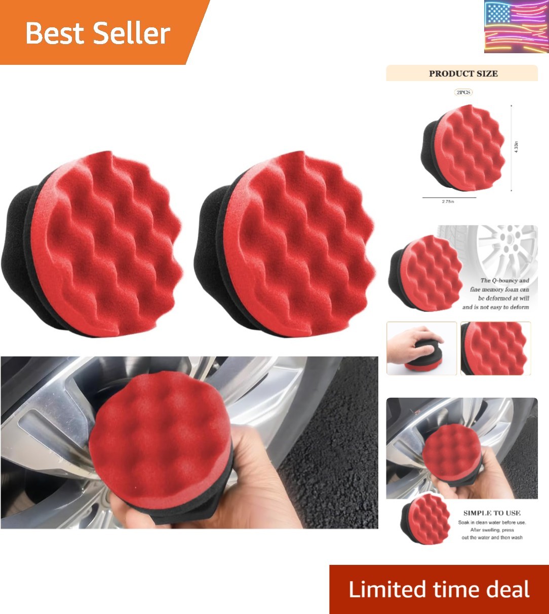 2PCS Car Tire Dressing Applicator Pads, Reusable Hex Grip Tire Shine Polishin...