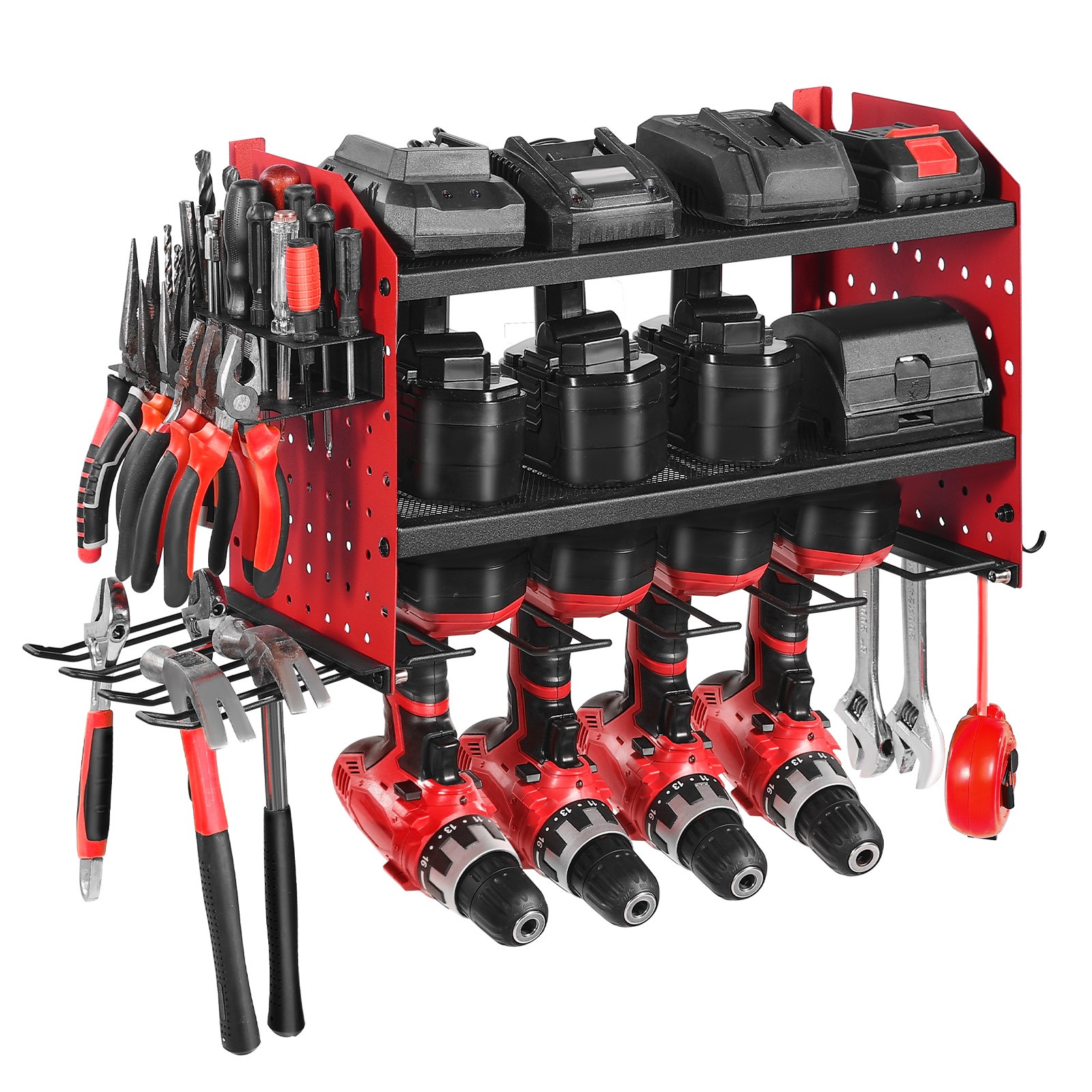 VEVOR Power Tool Organizer Wall Mount 3-Layer Drill Storage Rack 4 Drill Holders