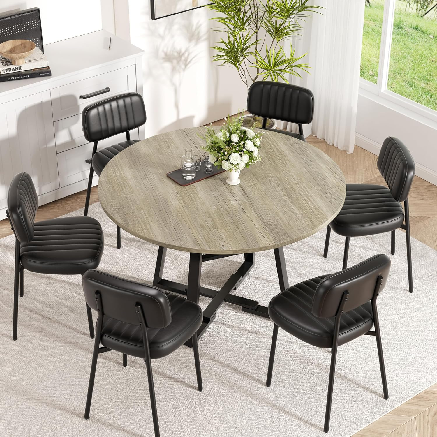 Round Dining Table for 4-6 People,47 Inch Dining Room Table,Modern Circle Kitche