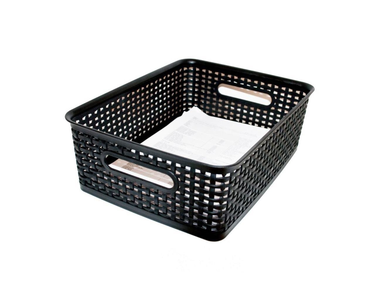Advantus Plastic Weave Bin Medium 14" x 10.5" x 4.63" Black 36003