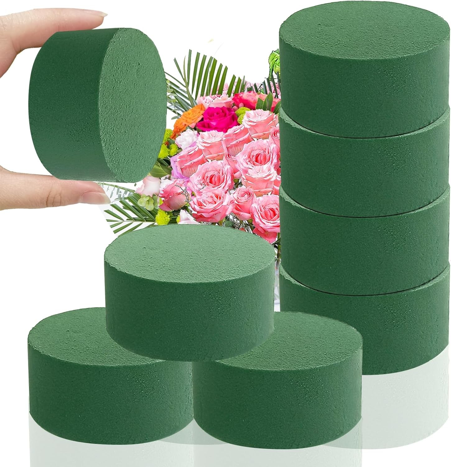 6 Pcs Round Floral Foam Blocks,3 in Green Wet Dry Florist 3.1in