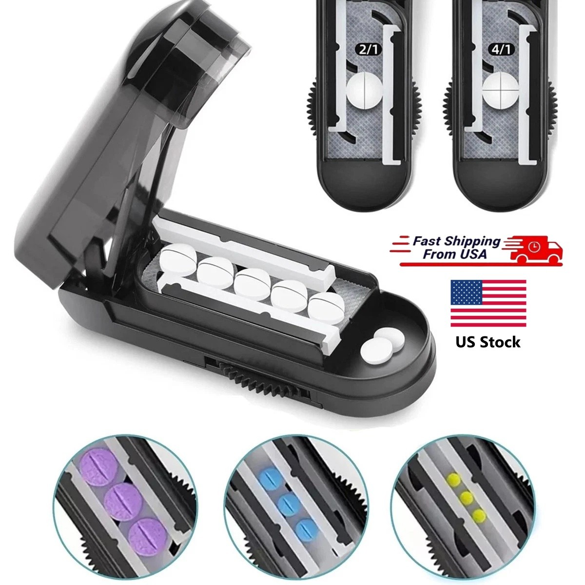 Pill Cutter Tablet Splitter Adjustable for Small & Large Pills Fast Easy Cut