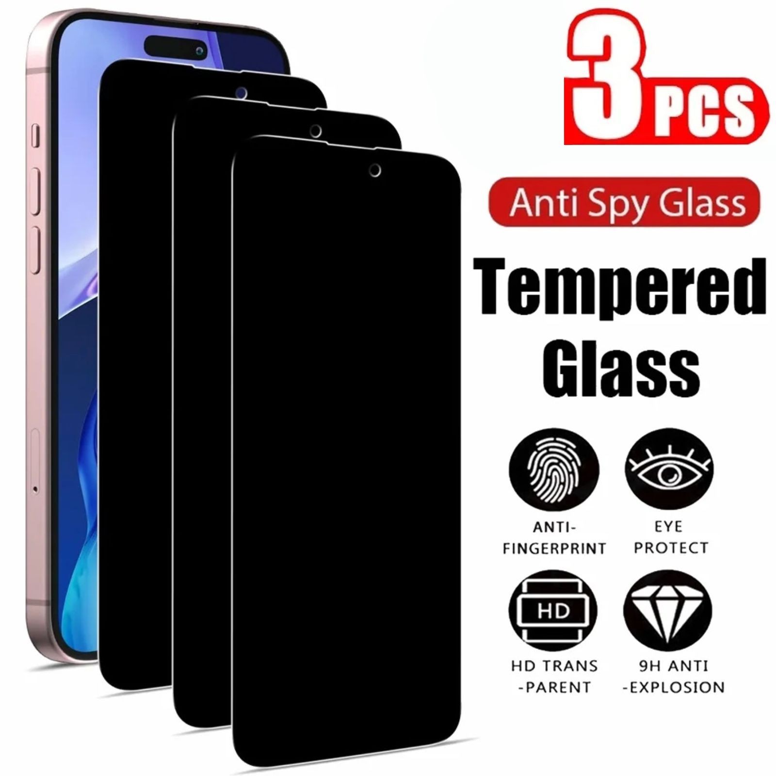 3X For iPhone 17 16 15 14 13 12 11 Pro Privacy Tempered Glass Screen Protector