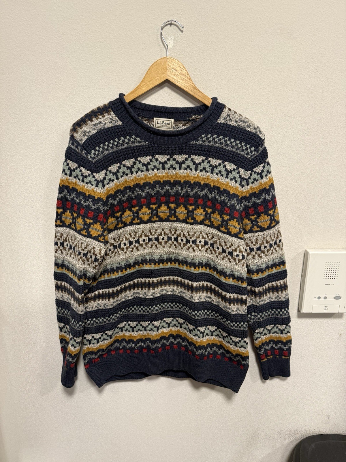 L.L. Bean Roll Neck Fair Isle Sweater Medium Regular Fisherman's Knit Pullover
