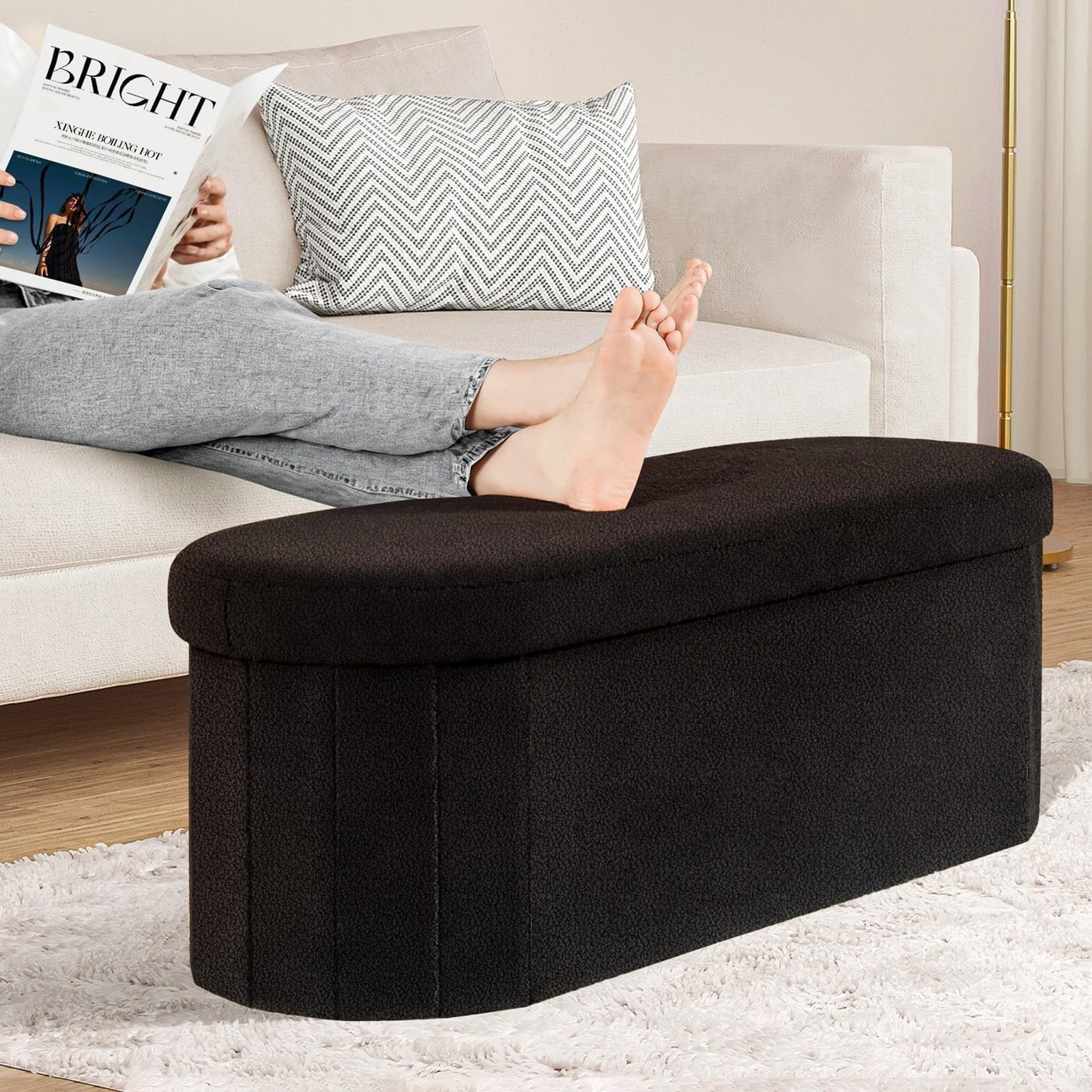 Storage Ottoman Bench Tufted Oval Ottomans Bench Foot Rest, Chest Box Velvet ...