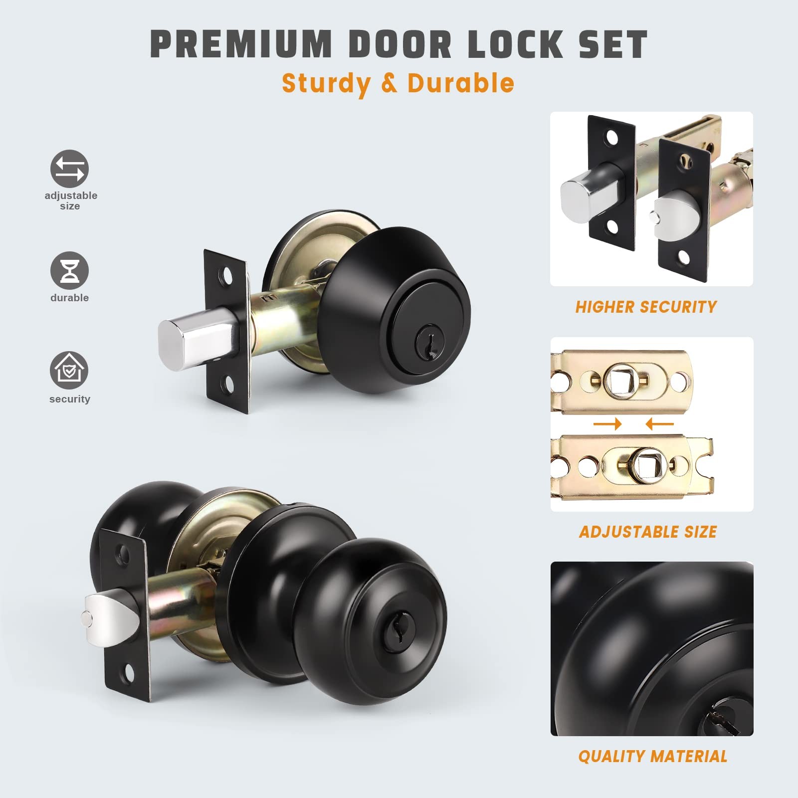 KNOBWELL 3 Pack Keyed Alike Entry Door Knobs and Single 3 Pack, Black