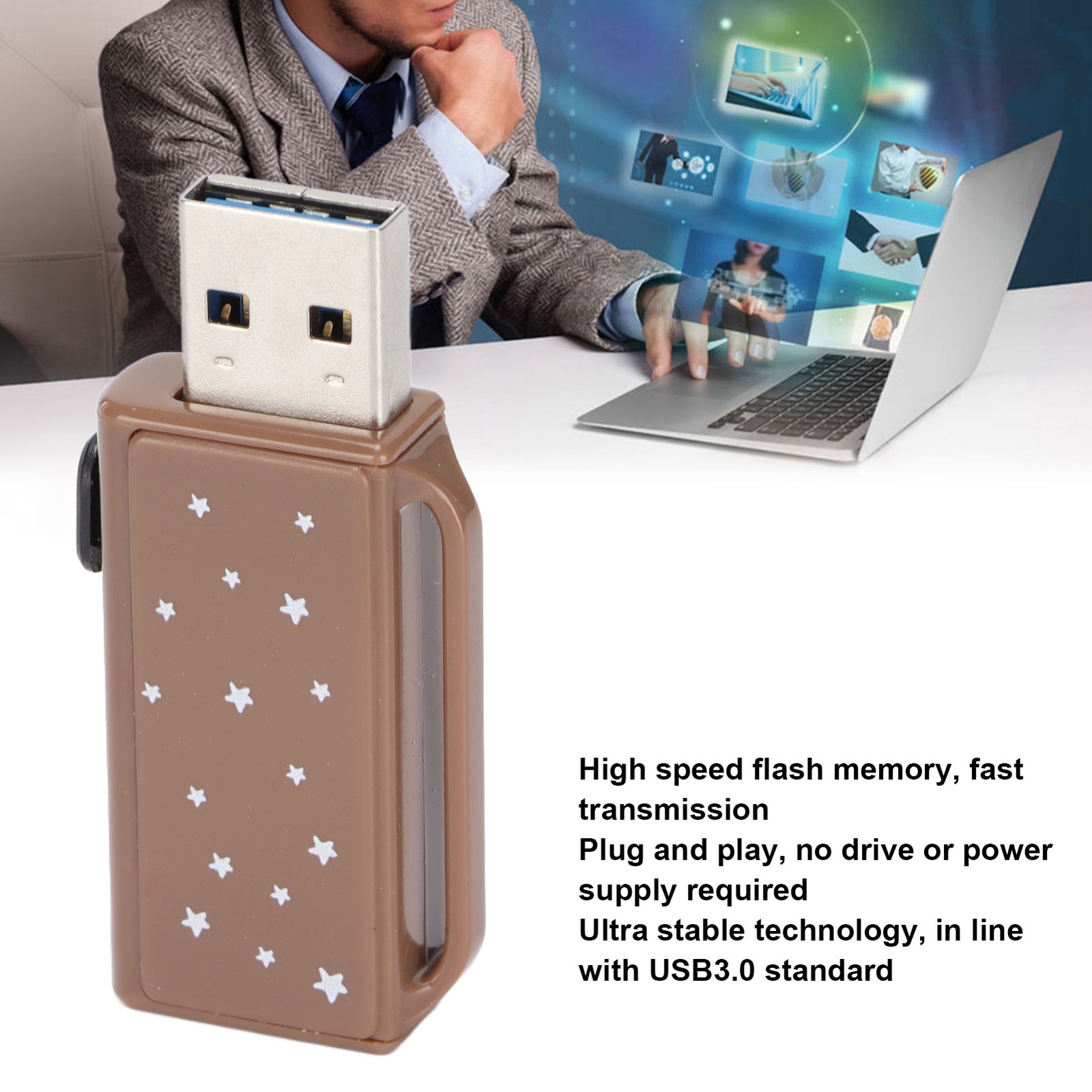 Flash Disk Portable Tea Brown Palstic Push Pull Thumb Memory Stick For