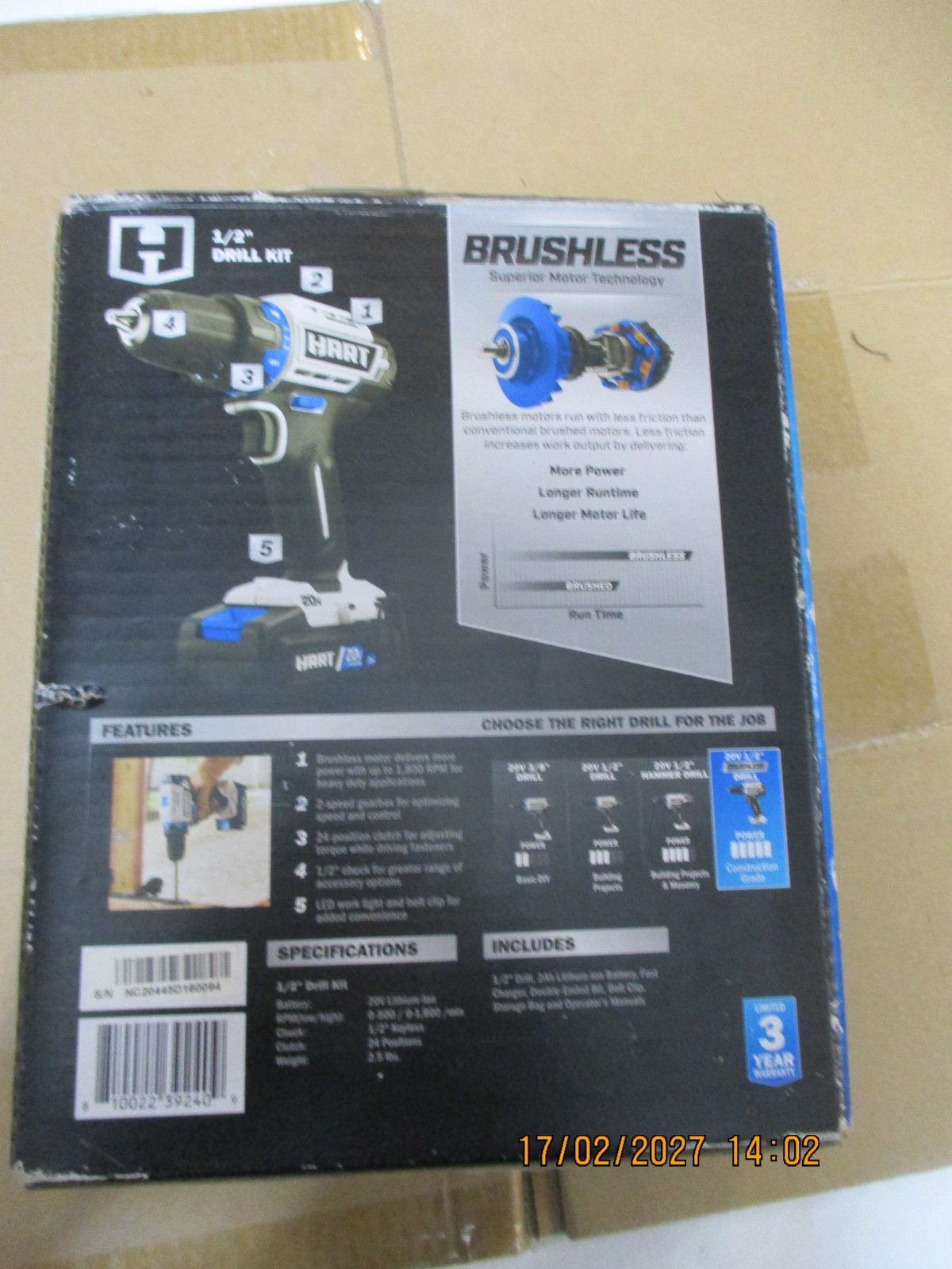Hart 20 Volt Cordless Brushless 1/2" Drill Kit New In Sealed Box