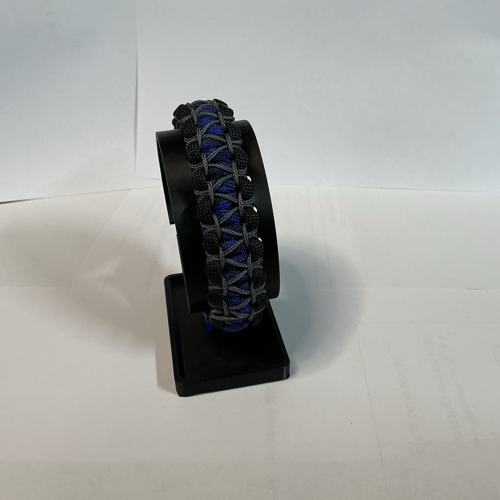 Handcrafted Paracord Bracelet 3 Color Stitched Black Blue Gray