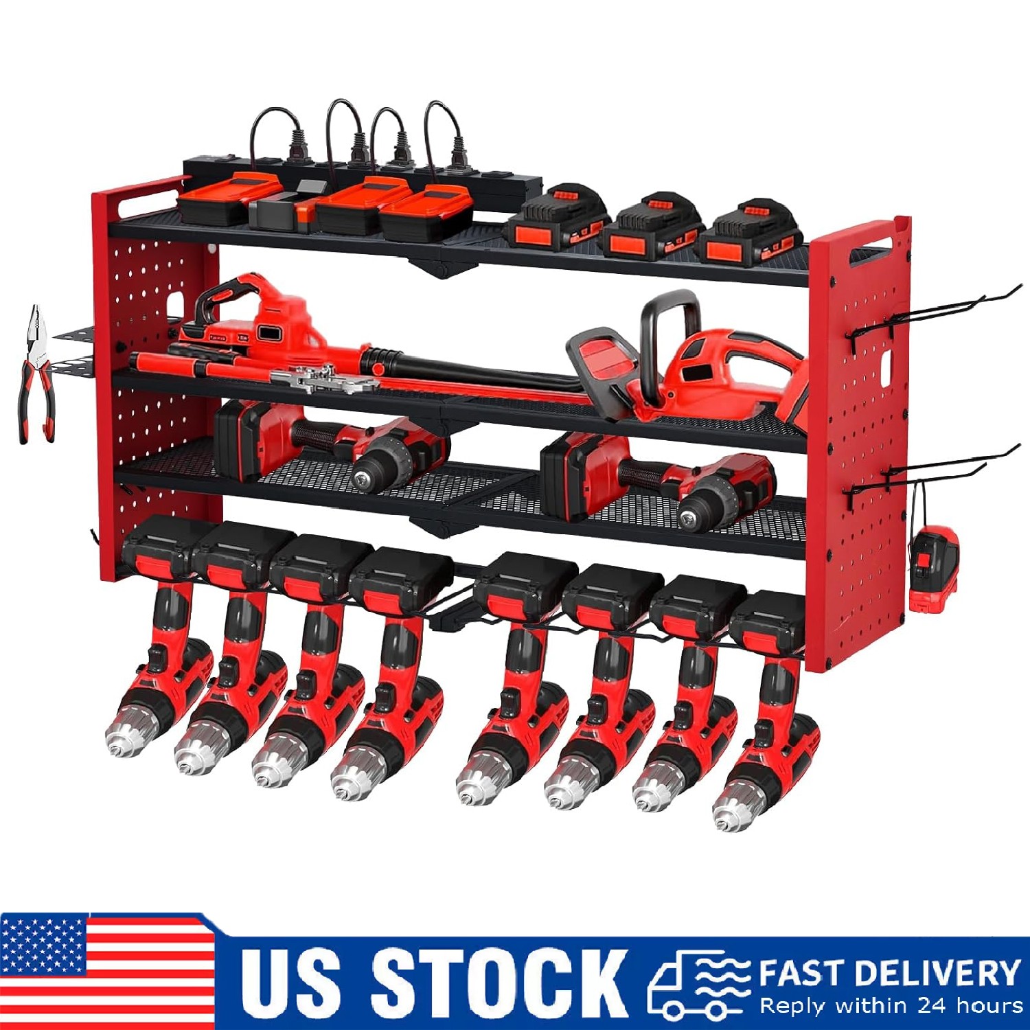 Heavy Duty Power Tool Organizer Wall Mount 4 Layers Drill Garage Metal Tool Rack