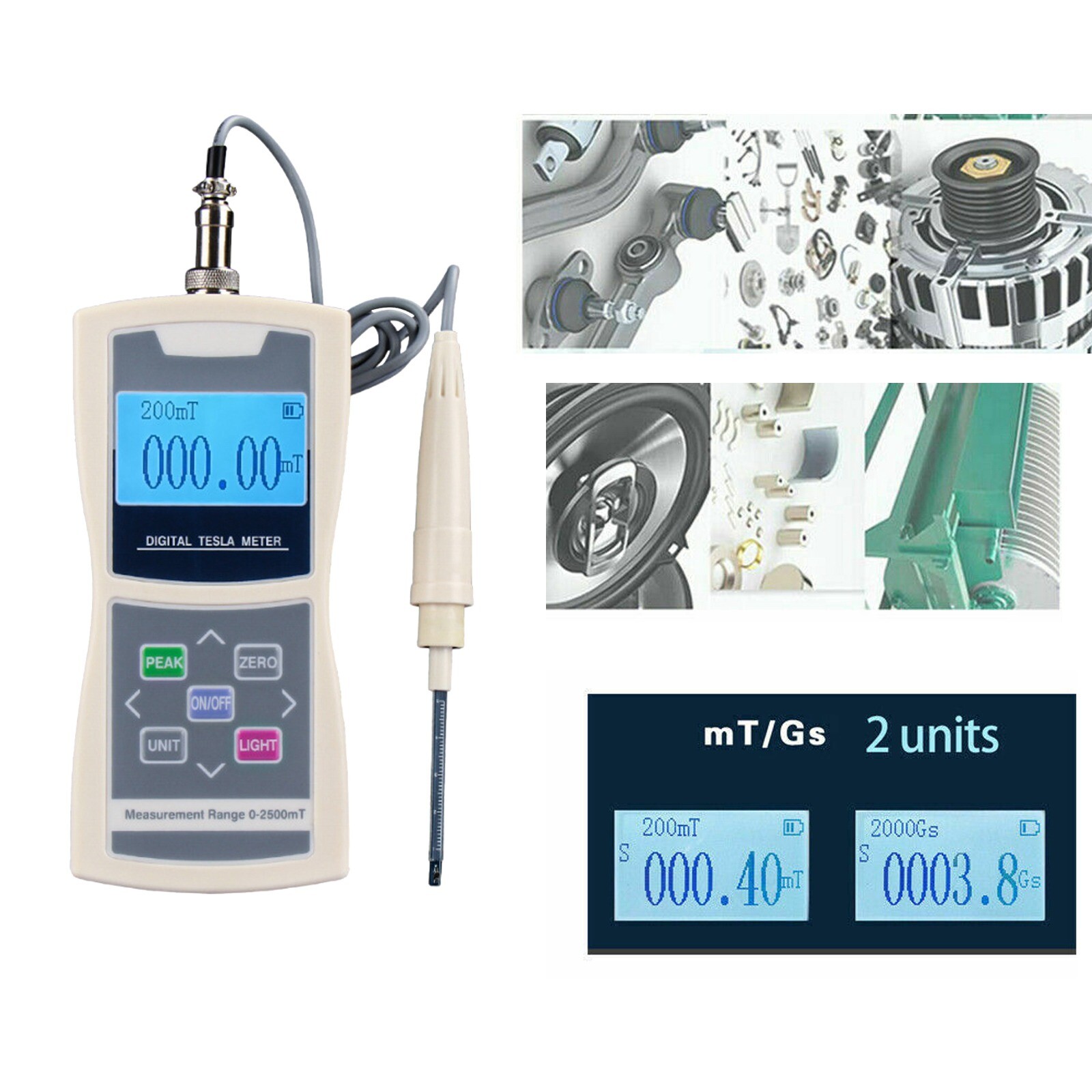 Digital Gauss Meter Magnetic Field Tester W/ Multiple Surface Hall Probes