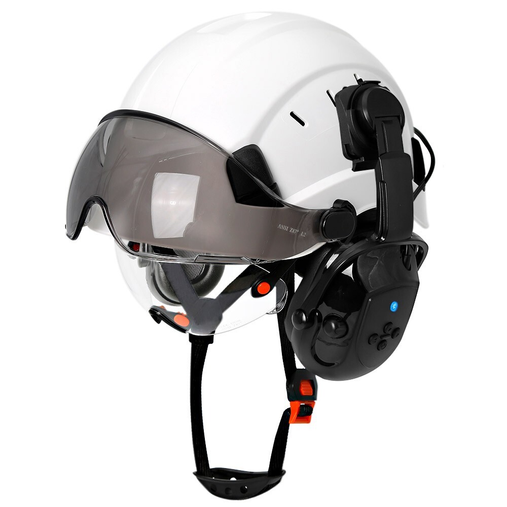 Construction Safety Helmet W/ Bluetooth Earmuffs ANSI Hard Hat Head Protection