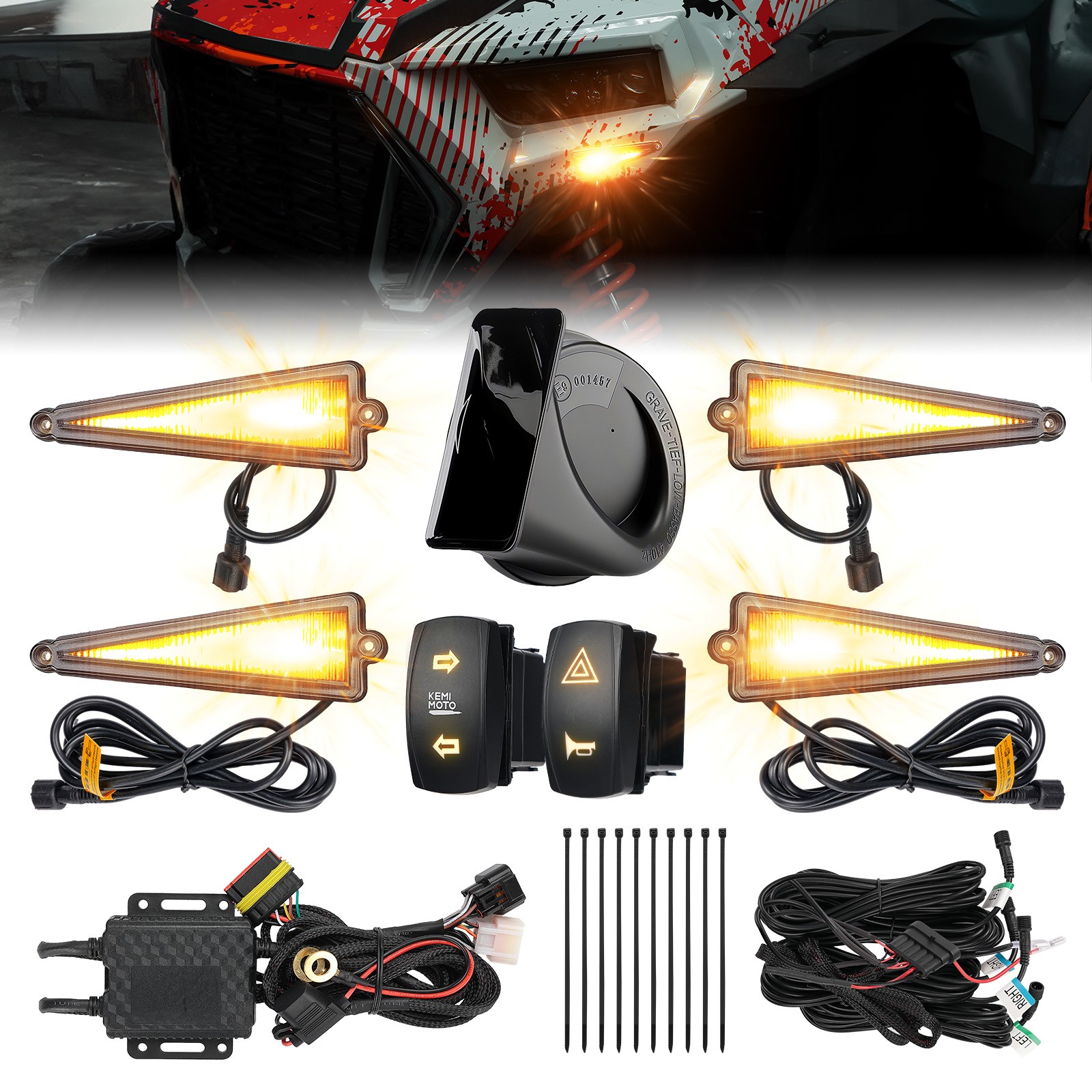 UTV ATV Turn Signal Kit Street Legal Blinker w/ 110D Horn for X3 RZR ZFORCE MULE