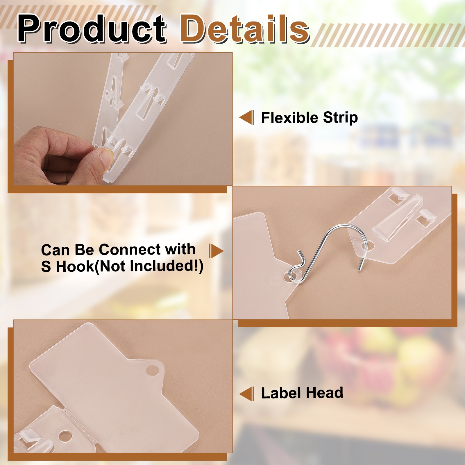 10Pcs Hanging Merchandise Strips, 24.8" Foldable Display Stand, Clear