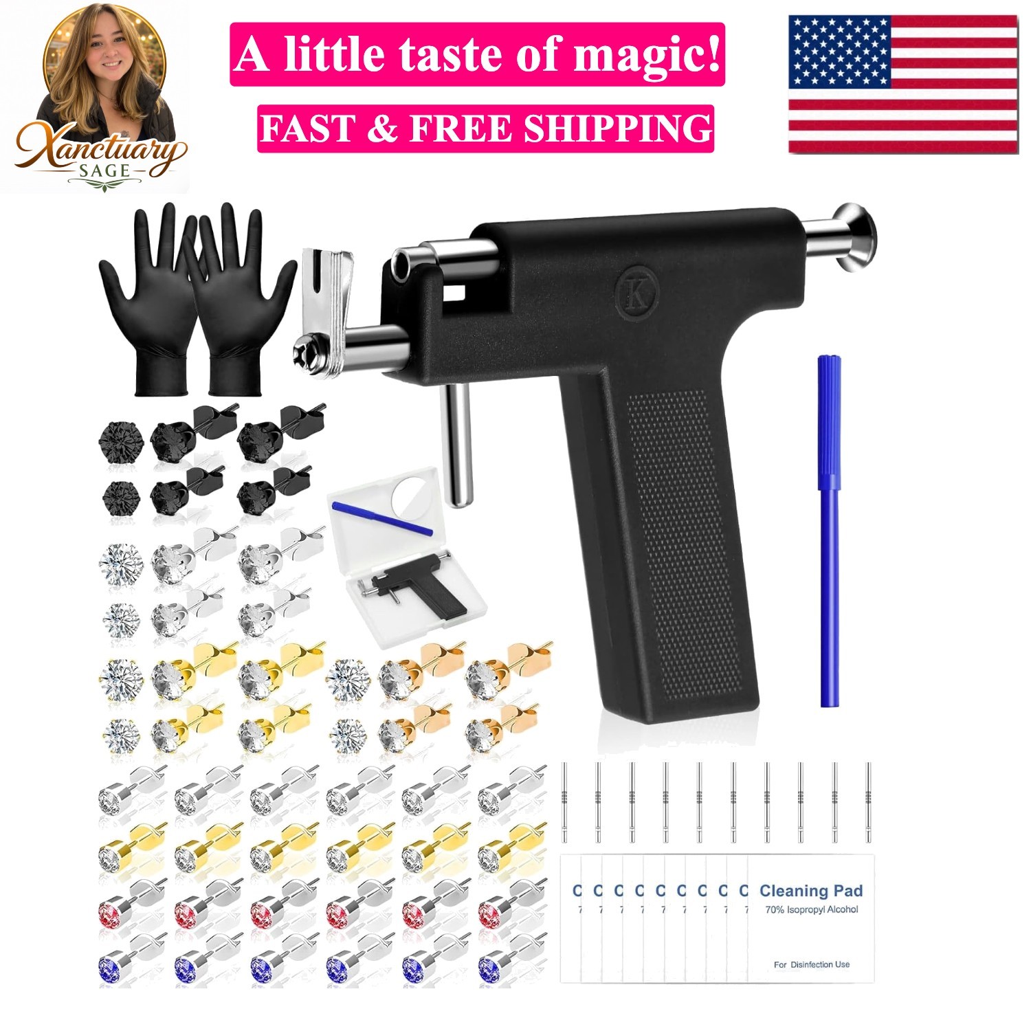 Reusable Ear Piercing Gun Kit, Professional Ear Piercing Machine with Stainle...