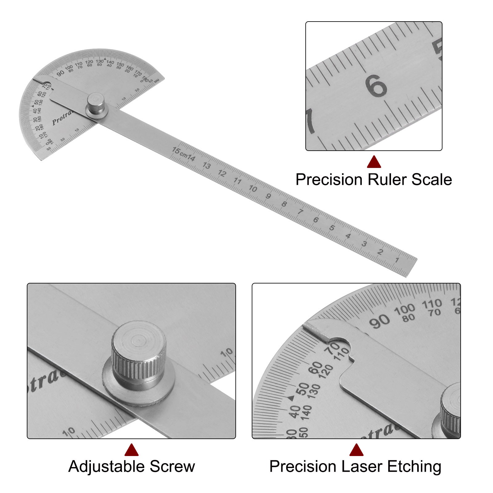 Angle Protractor 0-180 Degrees Round Head Finder Measuring Ruler with 15cm Arm