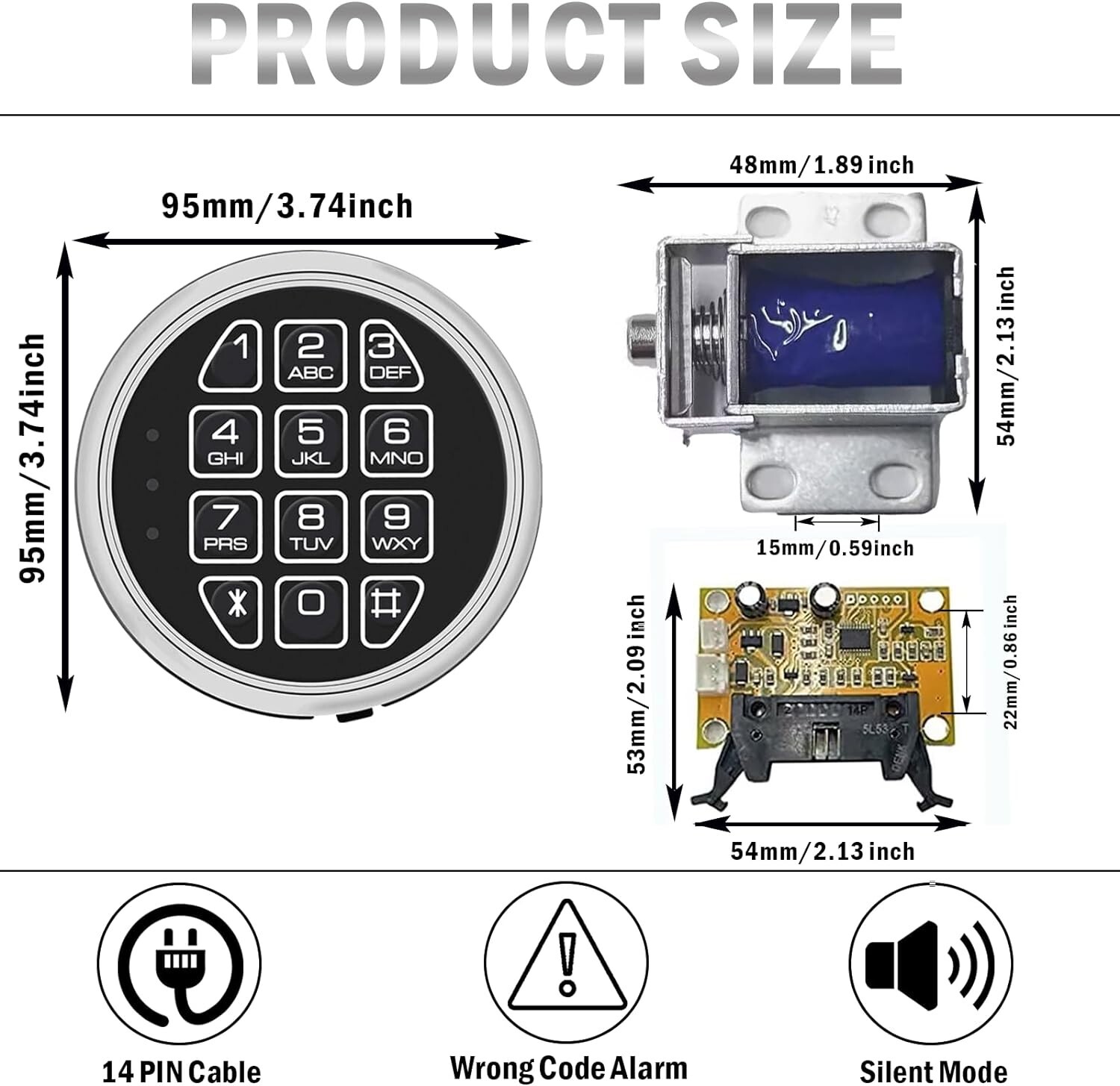Gun Safe Replacement Lock Chrome Digital Keypad Electronic Lock Solenoid Lock