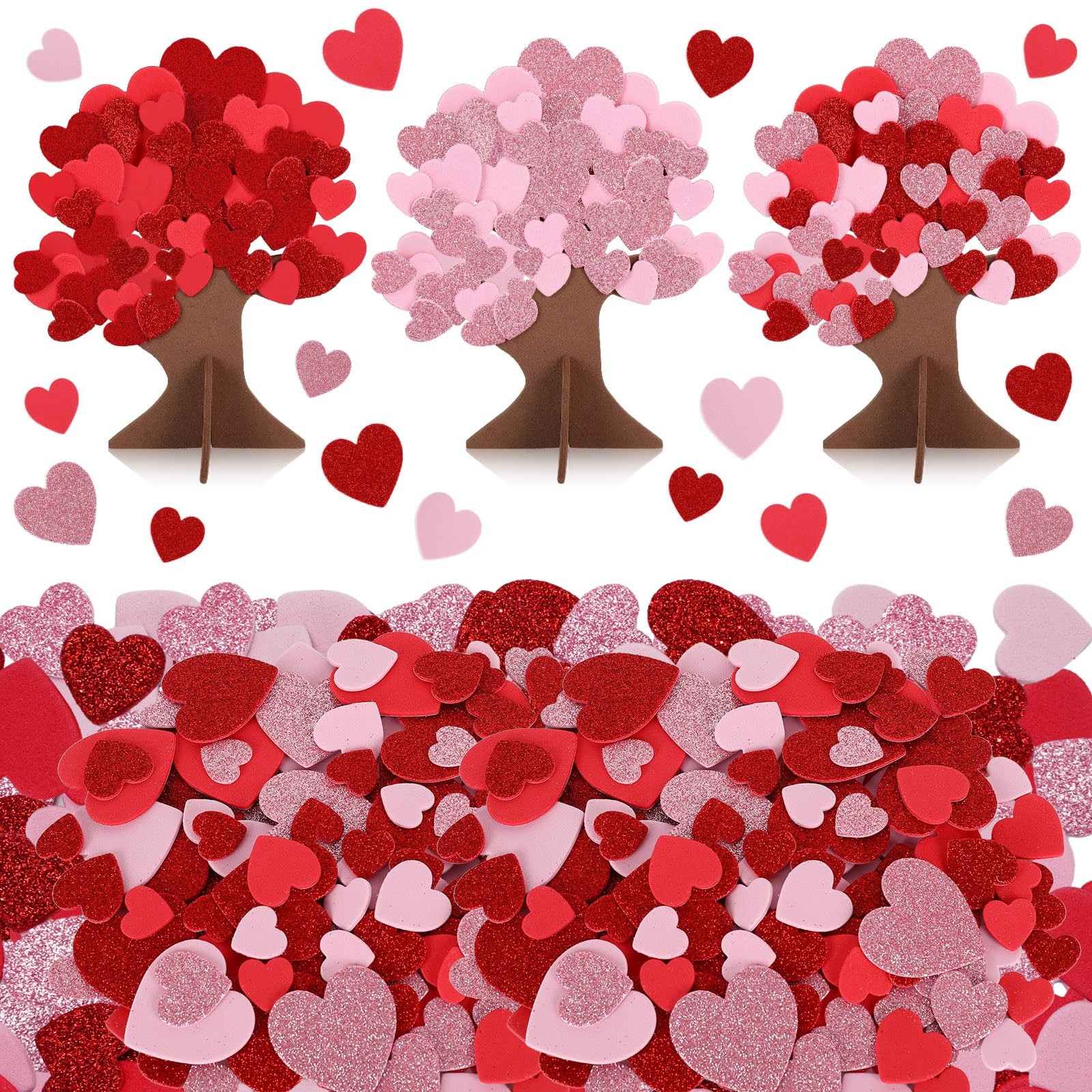 448Pcs DIY Love Heart Tree Foam Stickers Craft Set 24 Pieces Tree and 424 Pieces