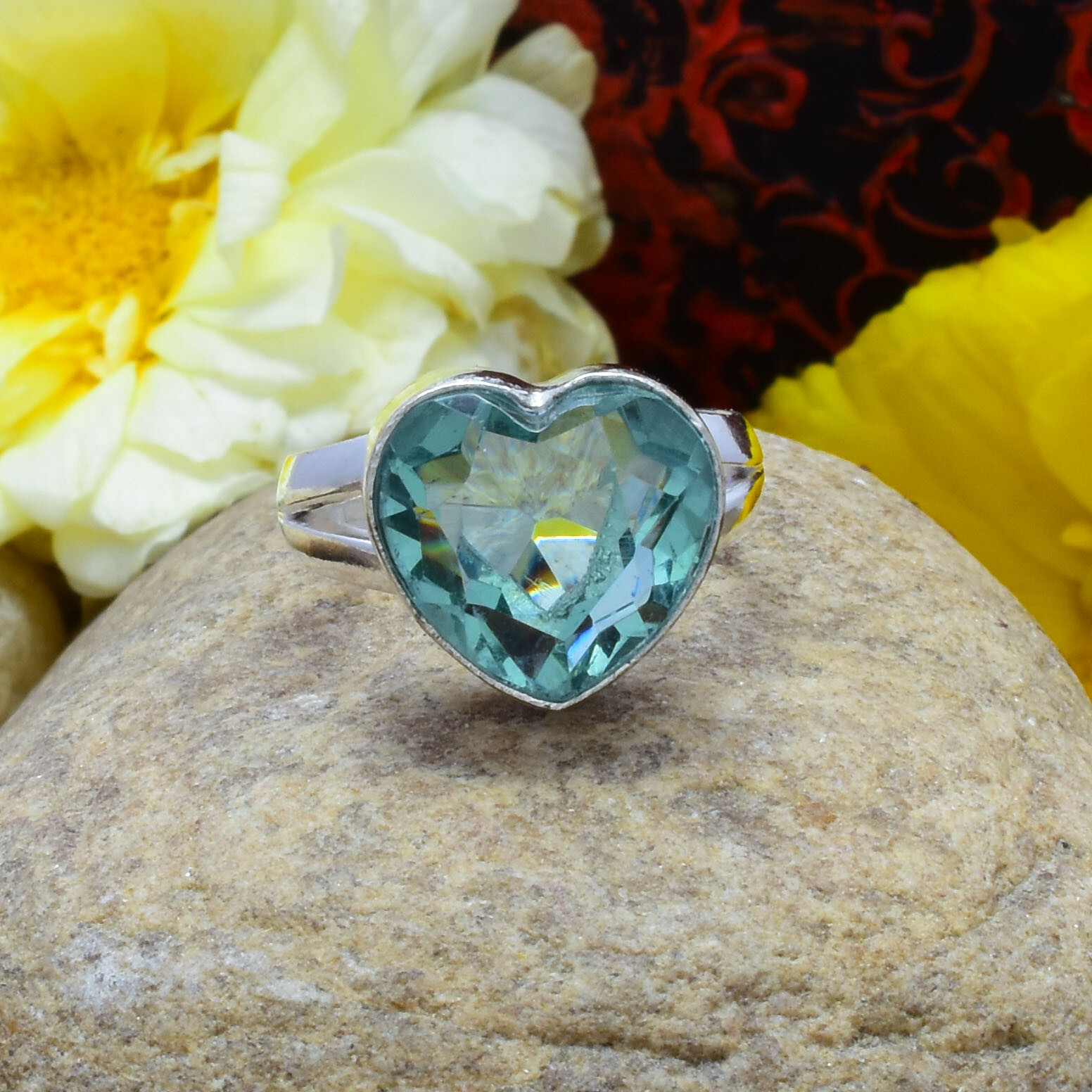 Aqua Apatite Gemstone 925 Sterling Silver Handmade Ring All Size 12MM