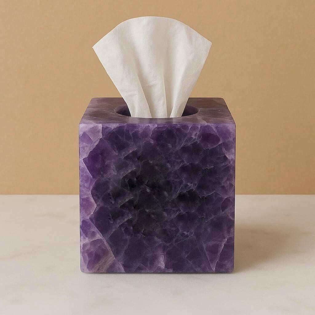 Amethyst Bathroom Set – Tissue Box, Soap Dispenser & case, Brush Holder,tray