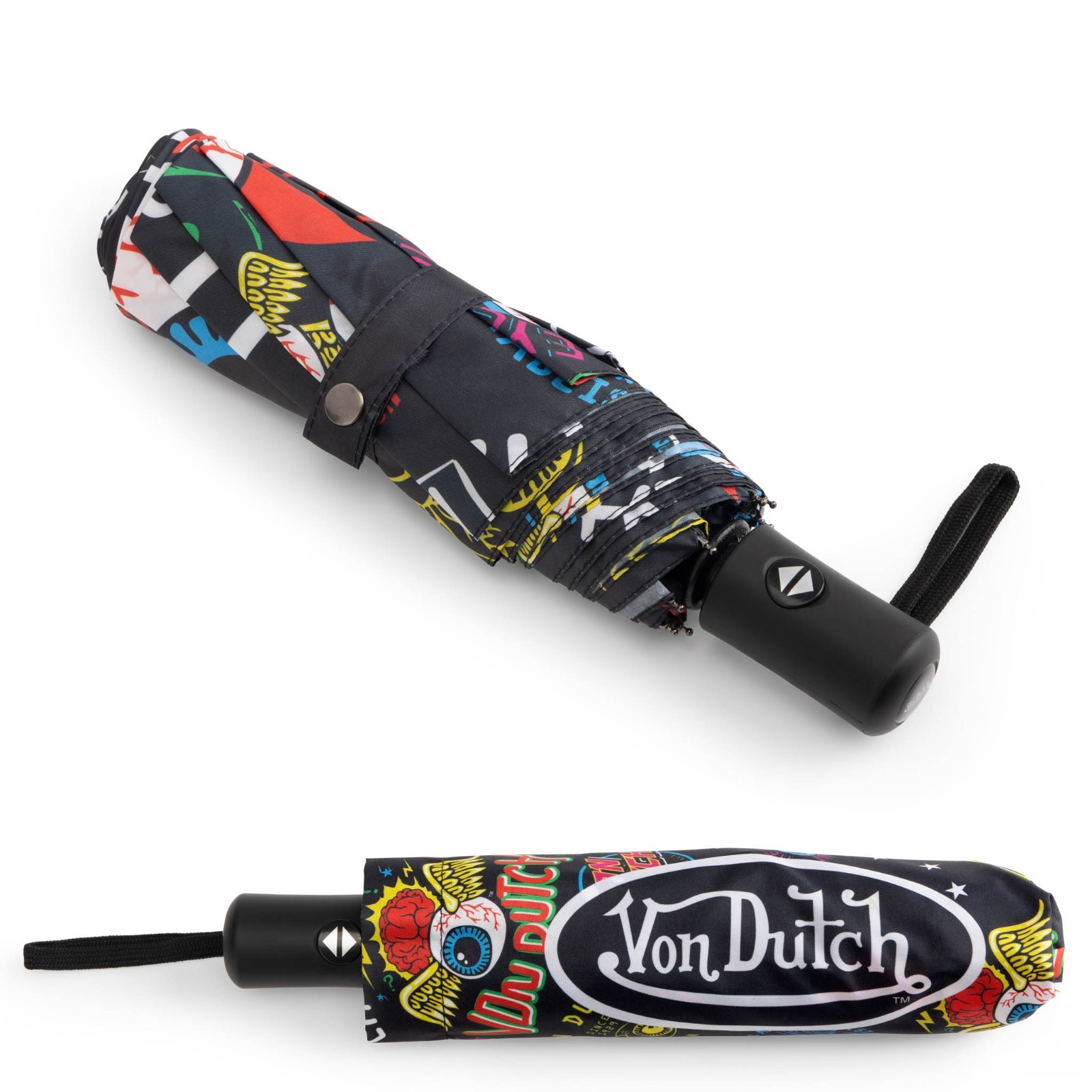 Von Dutch Jax Black Compact Automatic Umbrella, Strong & Portable