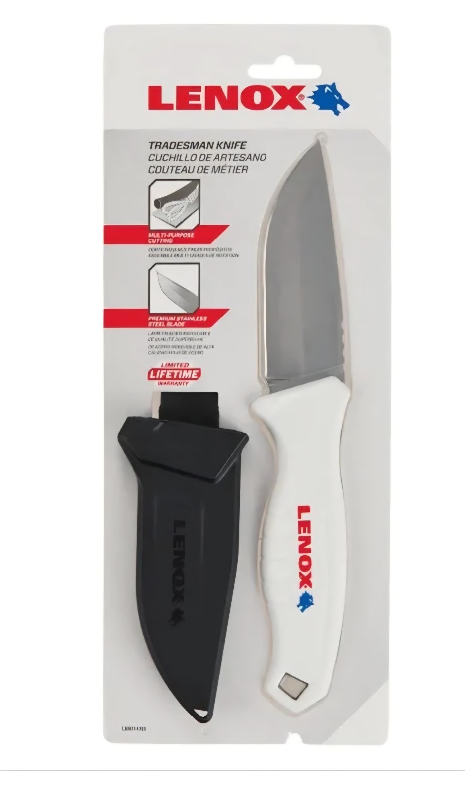 Lenox LXHT14701 Fixed Blade Tradesman Utility Knife 4in Stainless Steel + Sheath