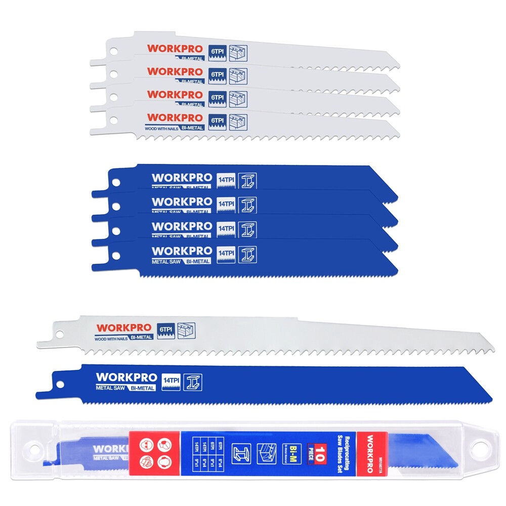 WORKPRO Reciprocating Saw Blade Sets 10PCS BIM Saw Blades for Metal Wood Cutting