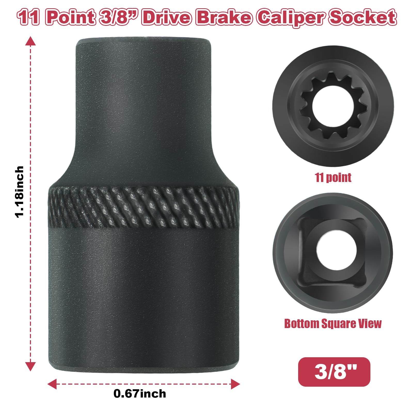 Feekoon 1 Pack 3/8" Brake Caliper 11 Point Socket Truck Socket...