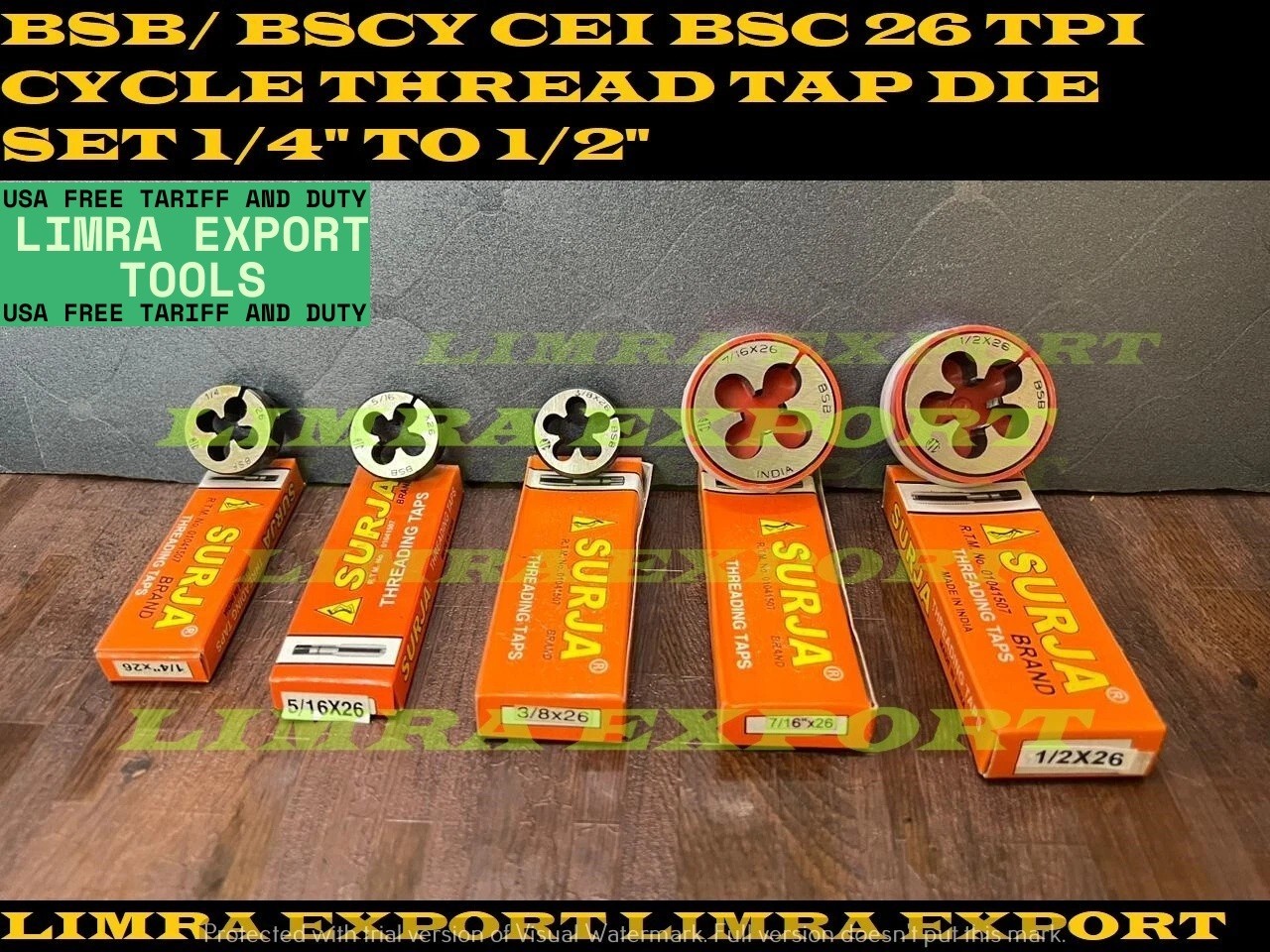 NEW TAP DIE SET BSB BSCY CYCLE 26 TPI THREAD - 1/4"TO 1/2" - 5 SIZES TAPS & DIES