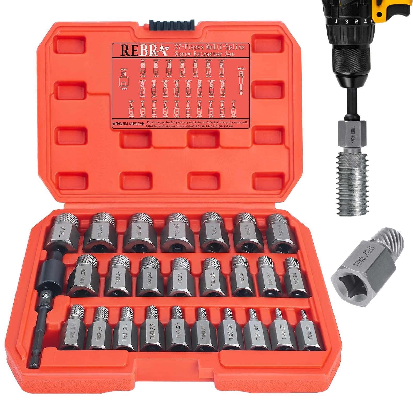 REBRA 27-Pieces Screw Extractor Set, 3/8" Inch Impact Double Head Easy Out Bo...