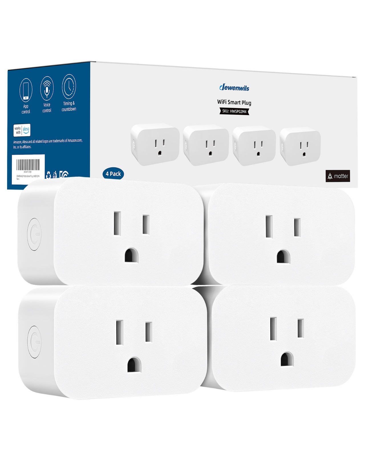 4 Pack Matter Smart Plug, Work with Alexa, Apple Home, Google, SmartThings