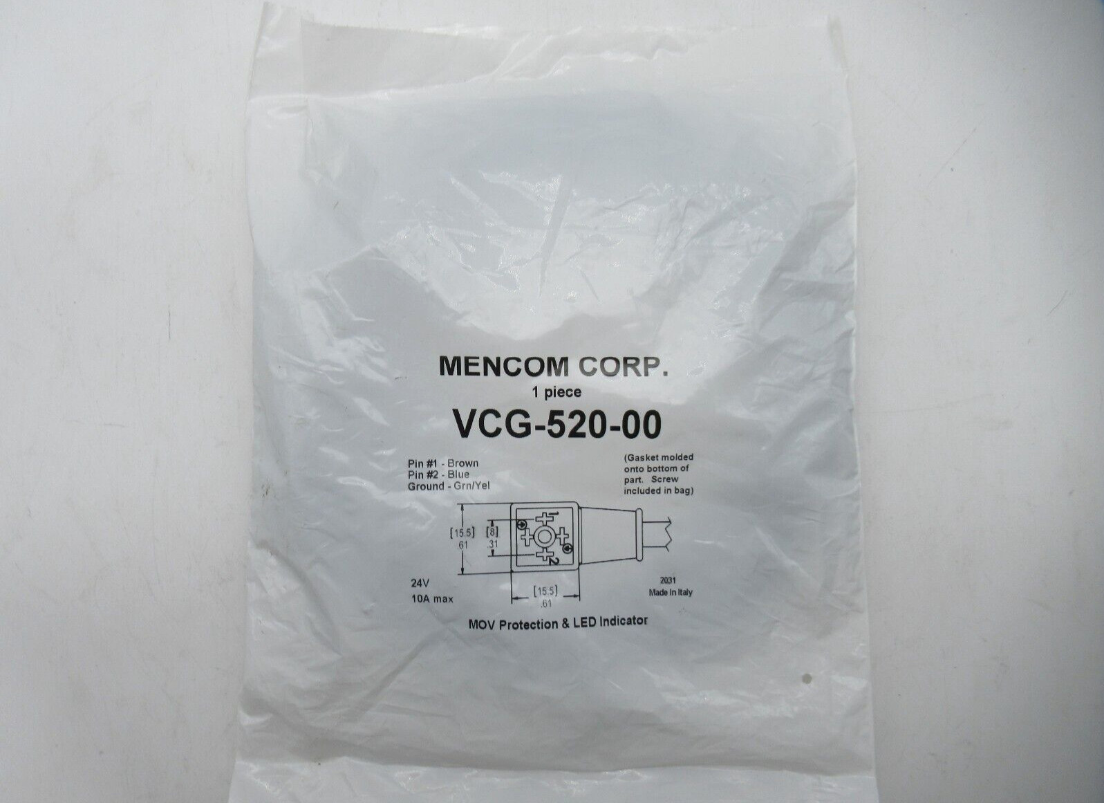Mencom VCG-520-00 Solenoid Valve Connectors Cordset, 3 Pole, Form C, 8mm, 5m NEW