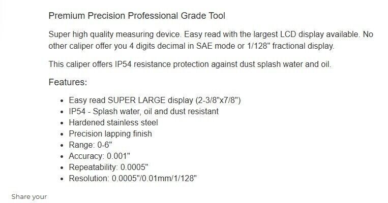 iGaging IP54 4" EZ Cal Digital Caliper w/ Case