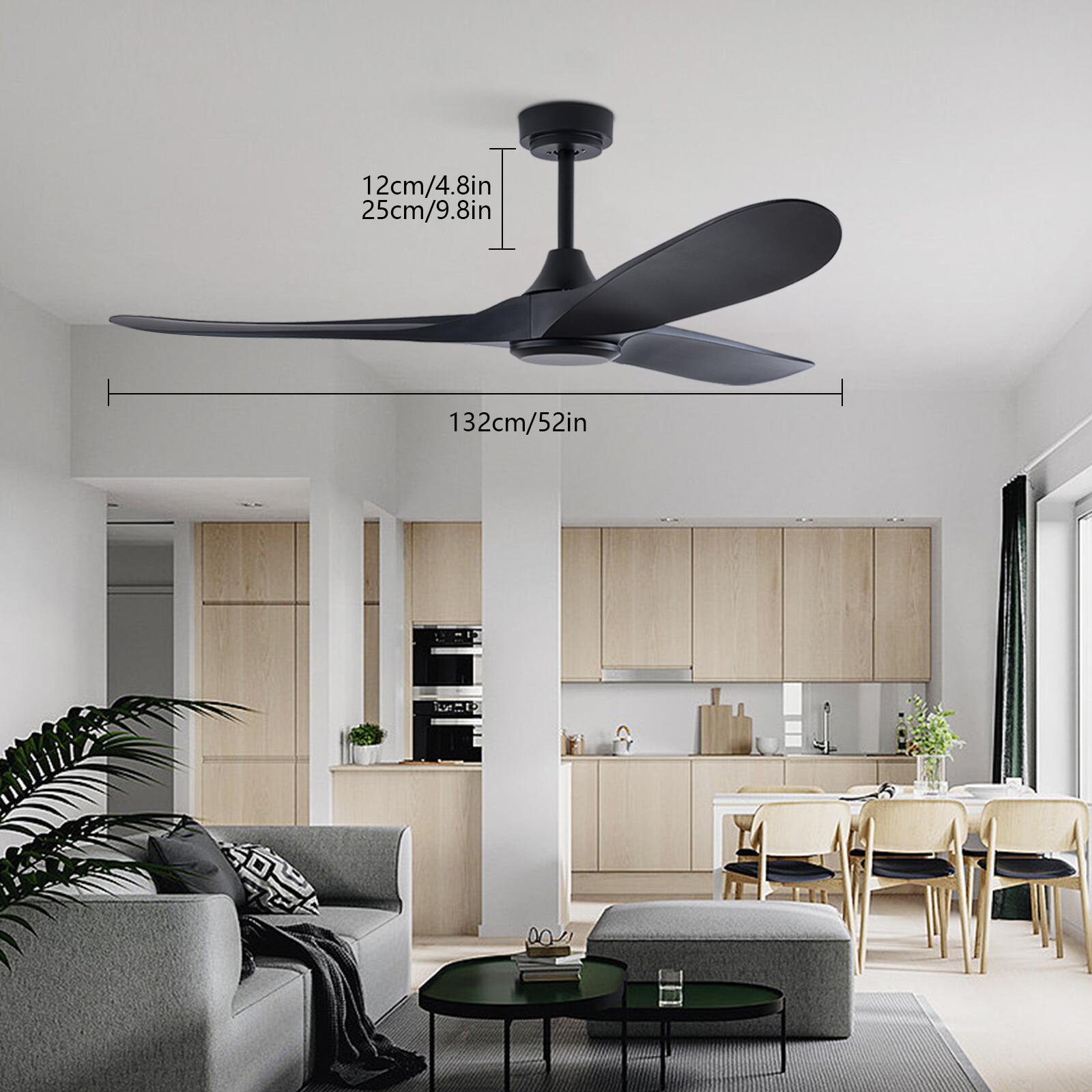 3 Speed 52" Flush Mount Solid Wood Ceiling Fan with Light Quiet DC Motor 3 CCT