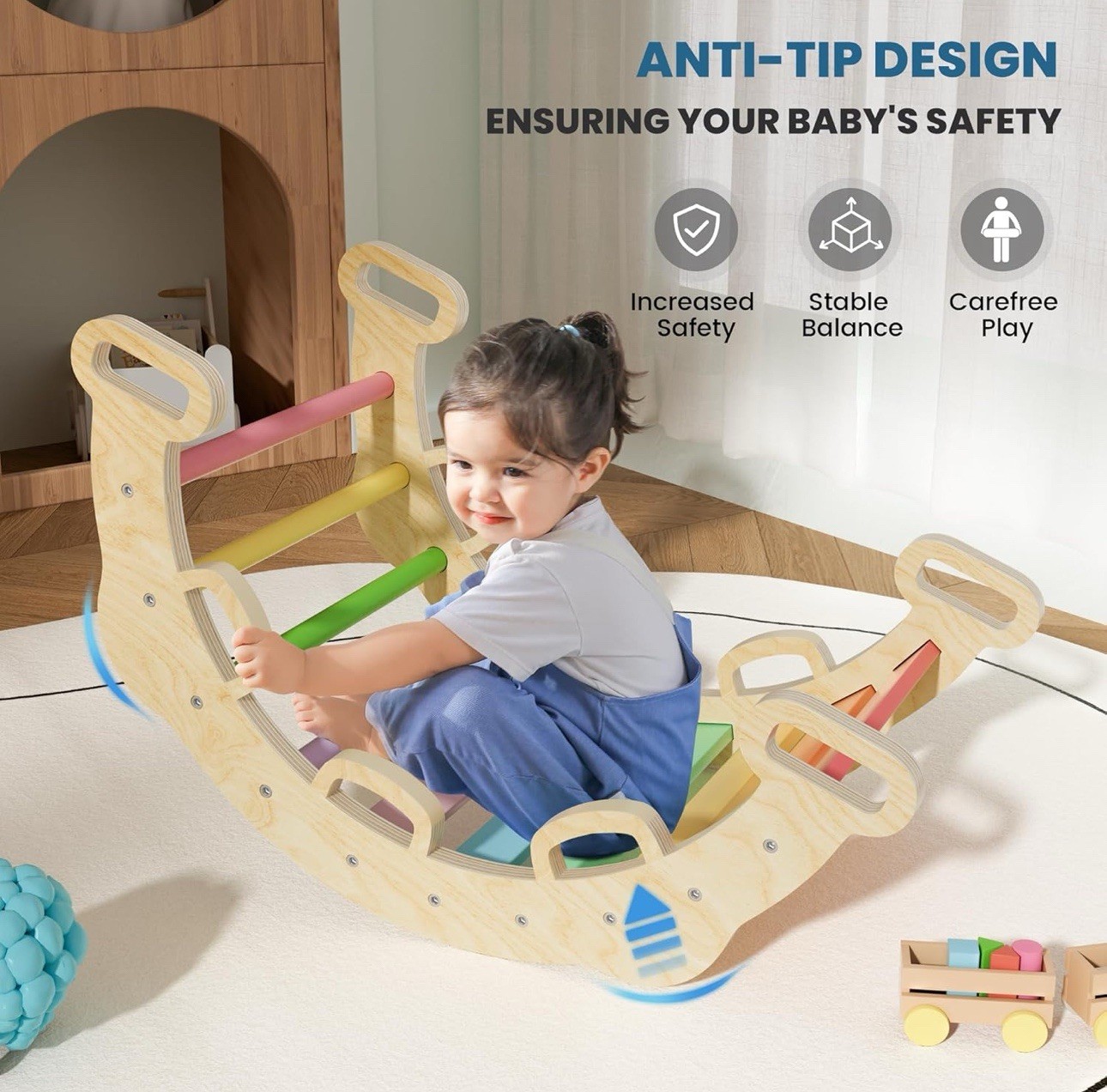 BlueWood 2024 8-in-1 Pikler Triangle Climbing Set Toddler Toys Indoor, Rainbow