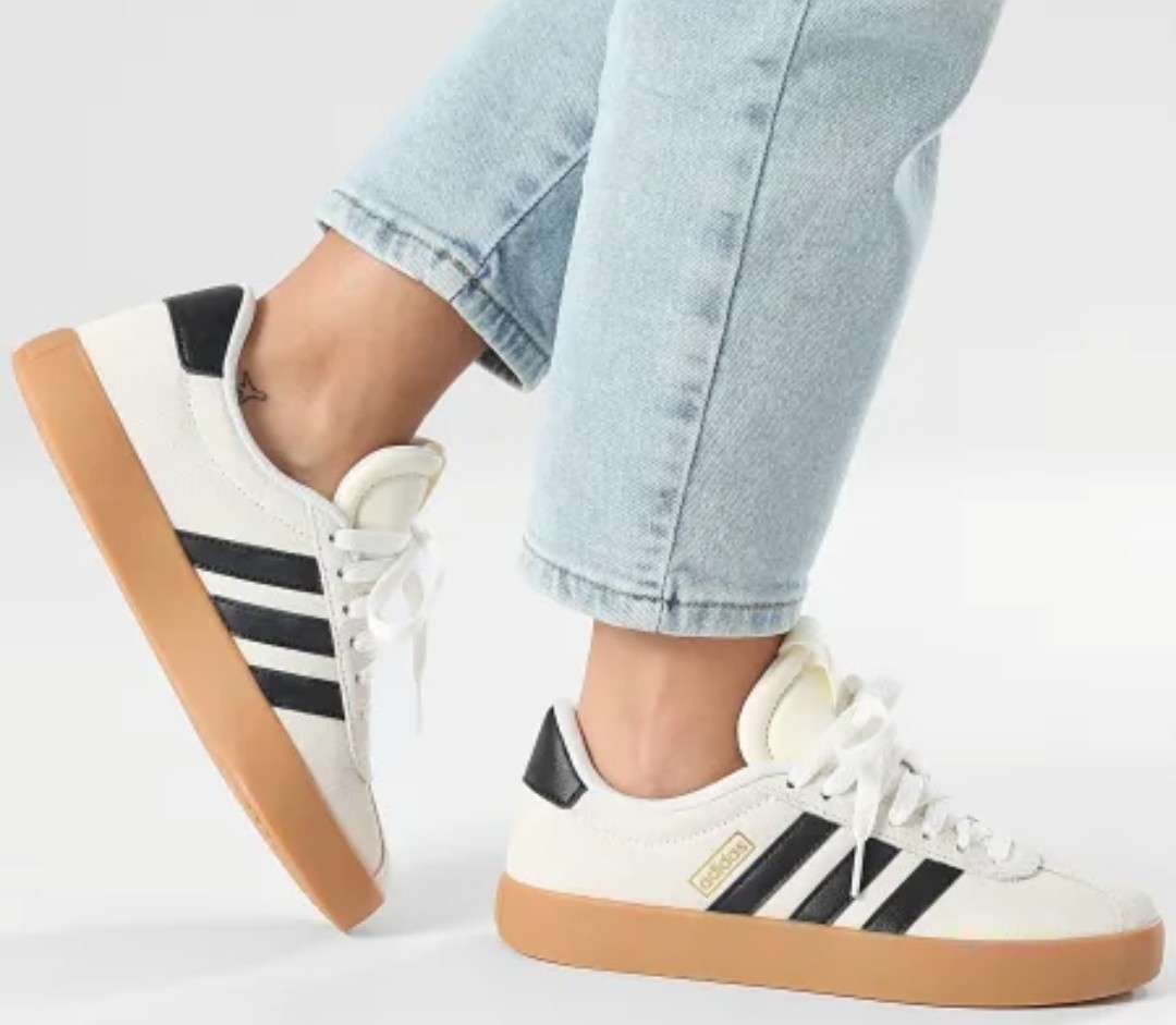 2026 Adidas VL COURT 3.0 SZ 7.5 WOMEN'S Cream White & Black Nib Casual Sneakers