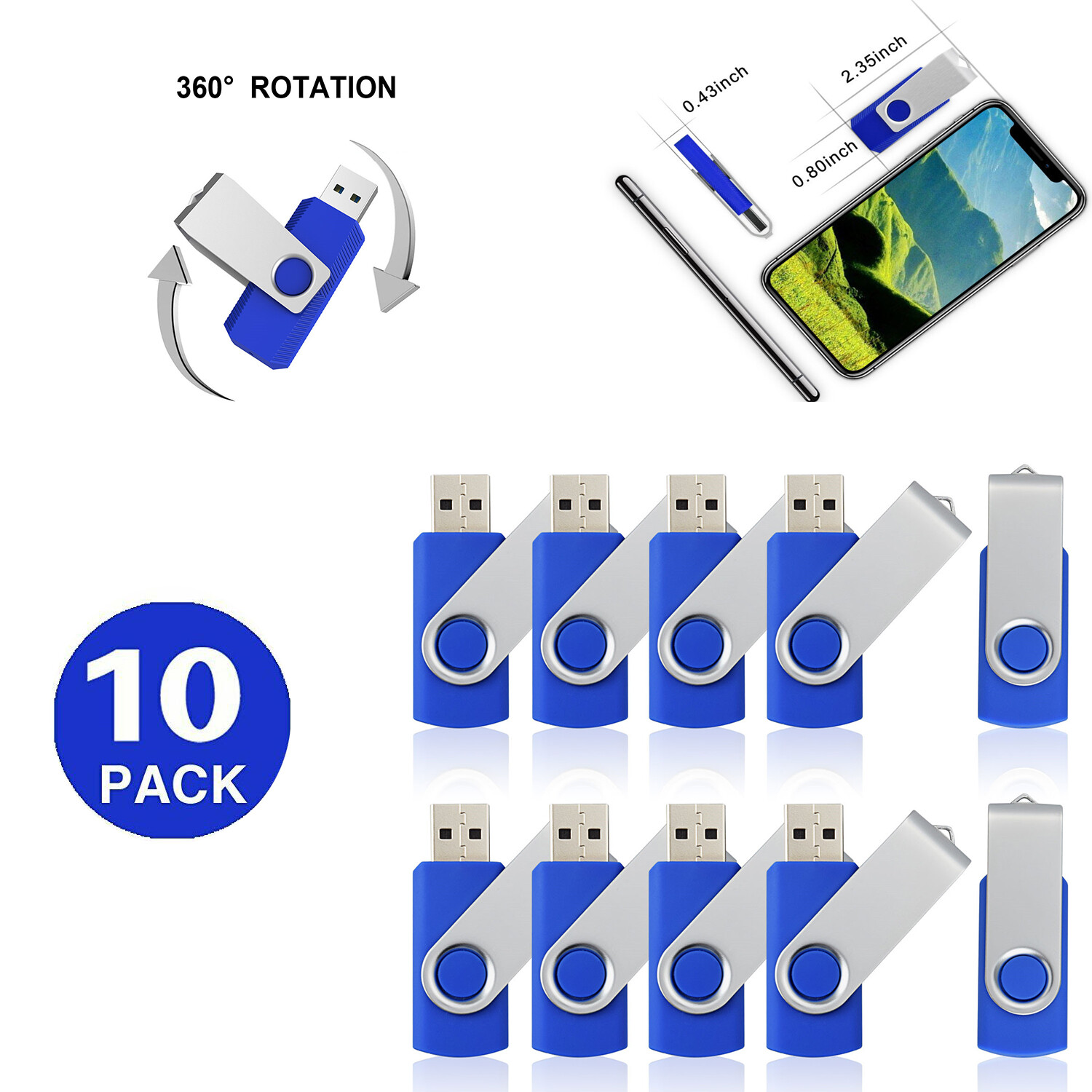 10 Lot 16GB USB 2.0 Flash Drives Memory Sticks Swivel Pen Drive Storage U Disks