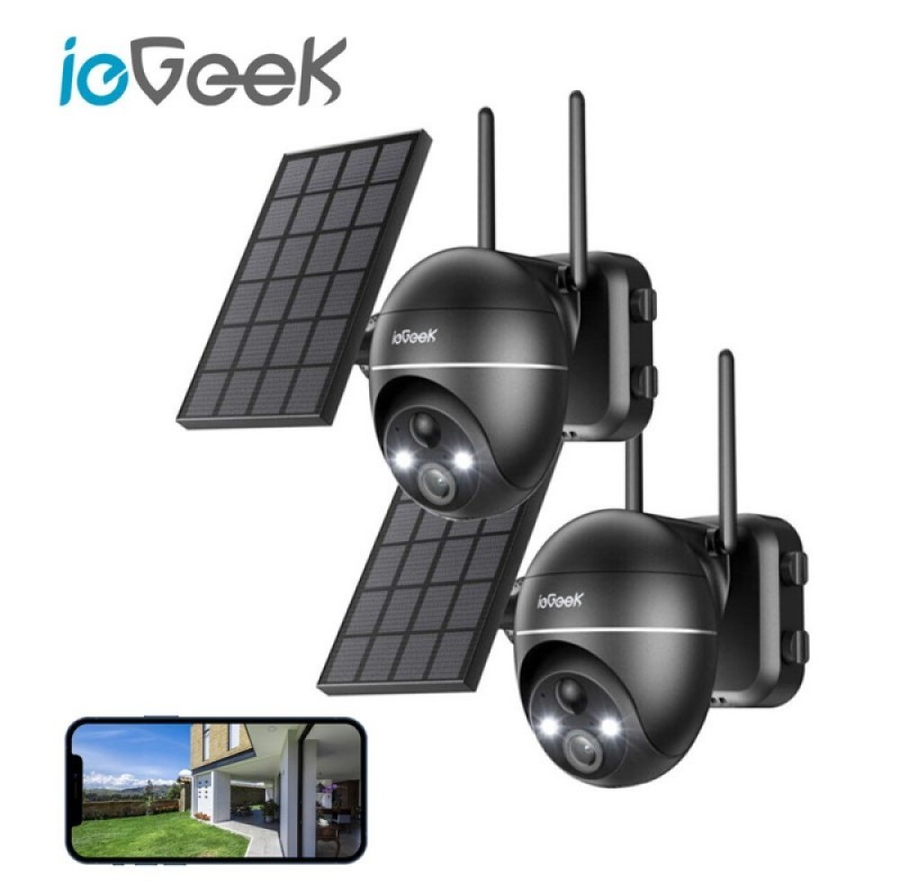 ieGeek Solar Camera System  2 Pack 2K 360° View, Spotlight/Siren Night Vision