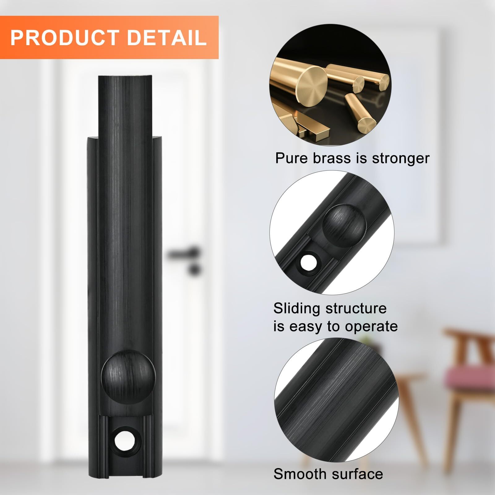 Solid Brass Surface Bolt 3 Inch, Heavy Duty Concealed Slide Surface Door Bolt, B