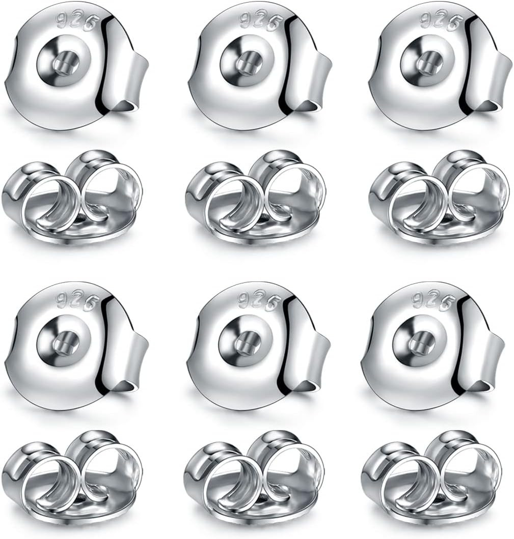 14K Silver Earring Backs, 6 Pairs Adjustable for Droopy Ears, Hypoallergenic