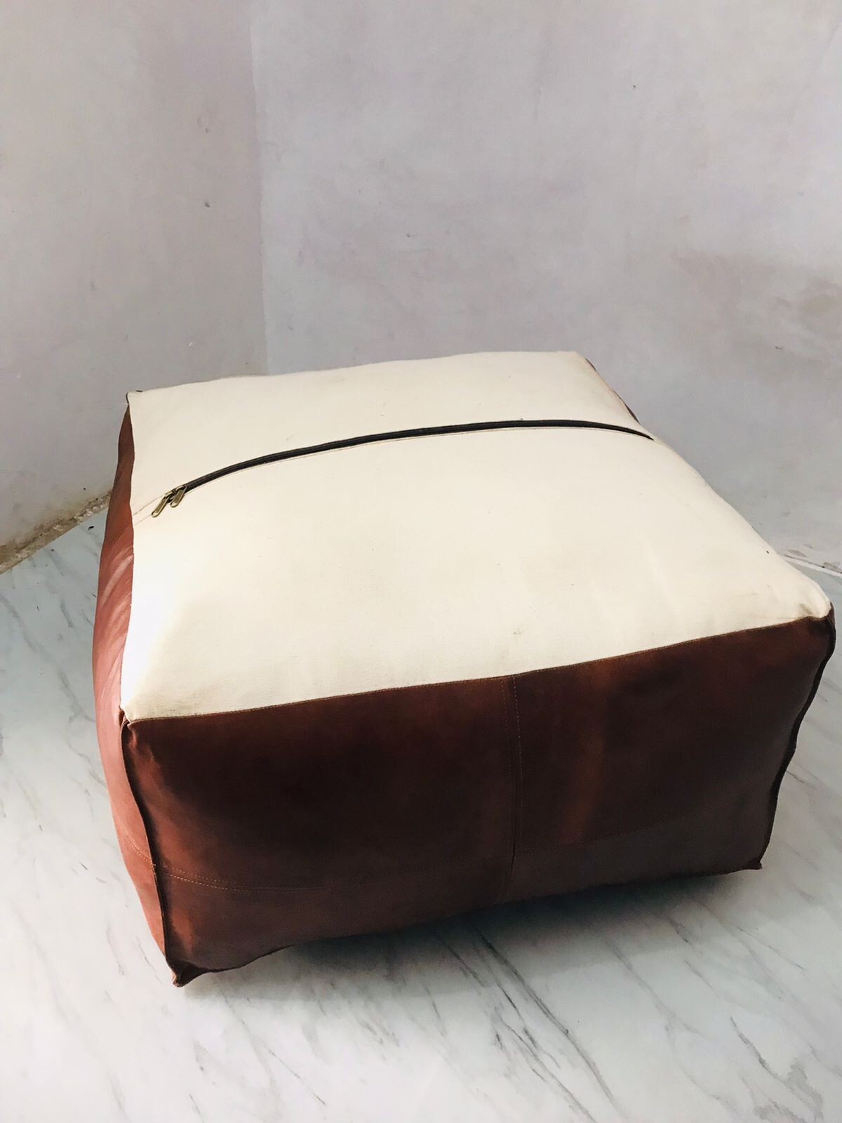 Leather Ottoman Pouffe Genuine Boho Unstuffed Moroccan Footstool New 30'' Square