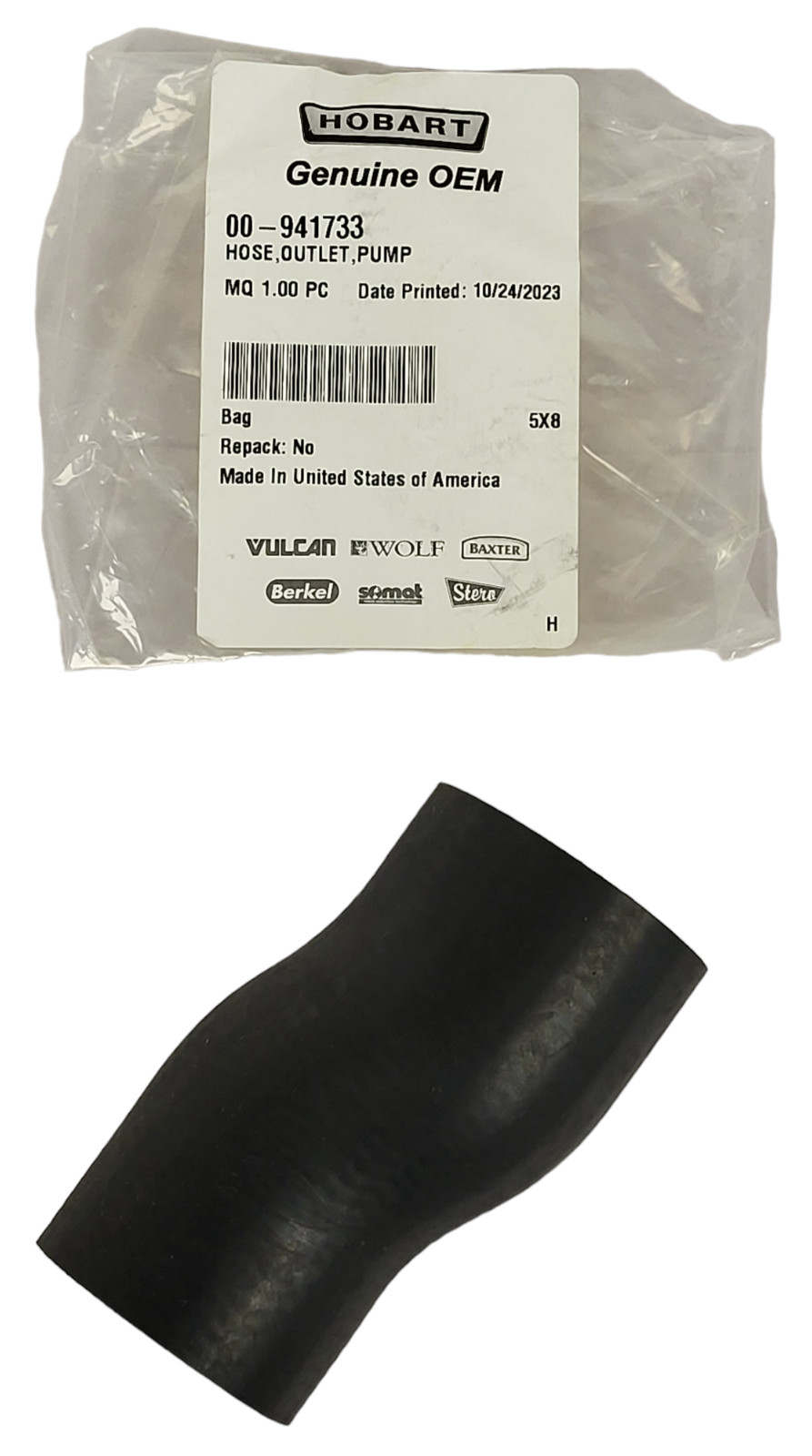 NEW  Geniune OEM Hobart 00-941733 Oulet Pump to Wash Tube, LXE Hose